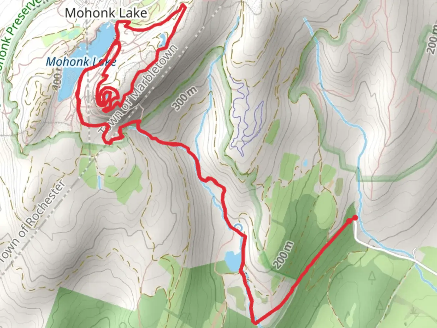An image depicting the trail Skytop Reservoir Loop Trail via Duck Pond and its surrounding area.
