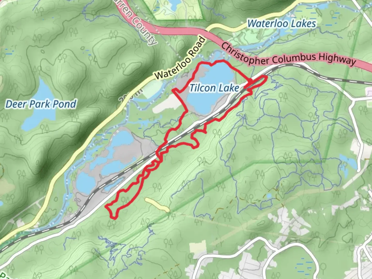 An image depicting the trail Trestle Trail, Blue Rock Trail and Tilcon Lake Loop Trail and its surrounding area.