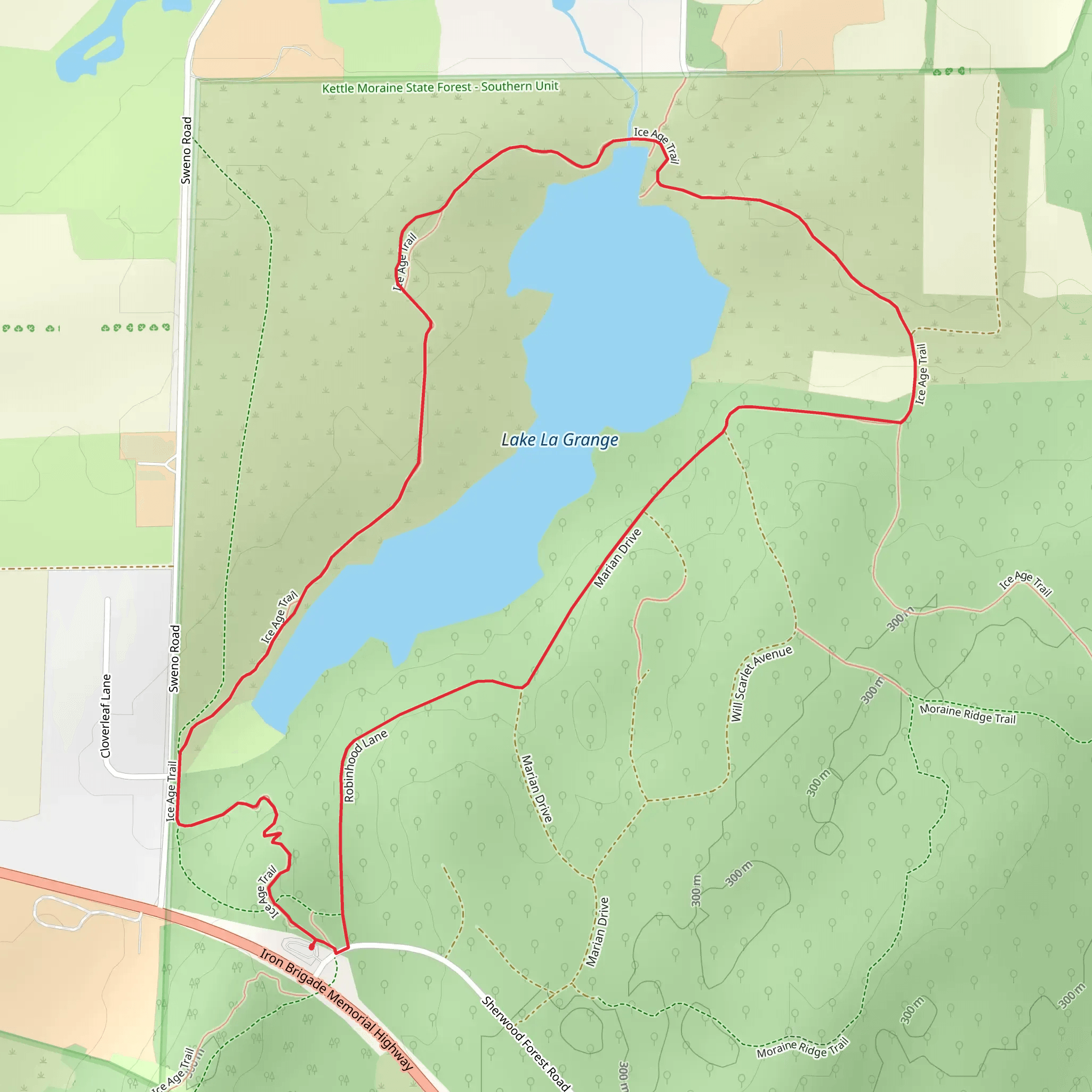Lake La Grange Loop via Ice Age Trail mobile static map