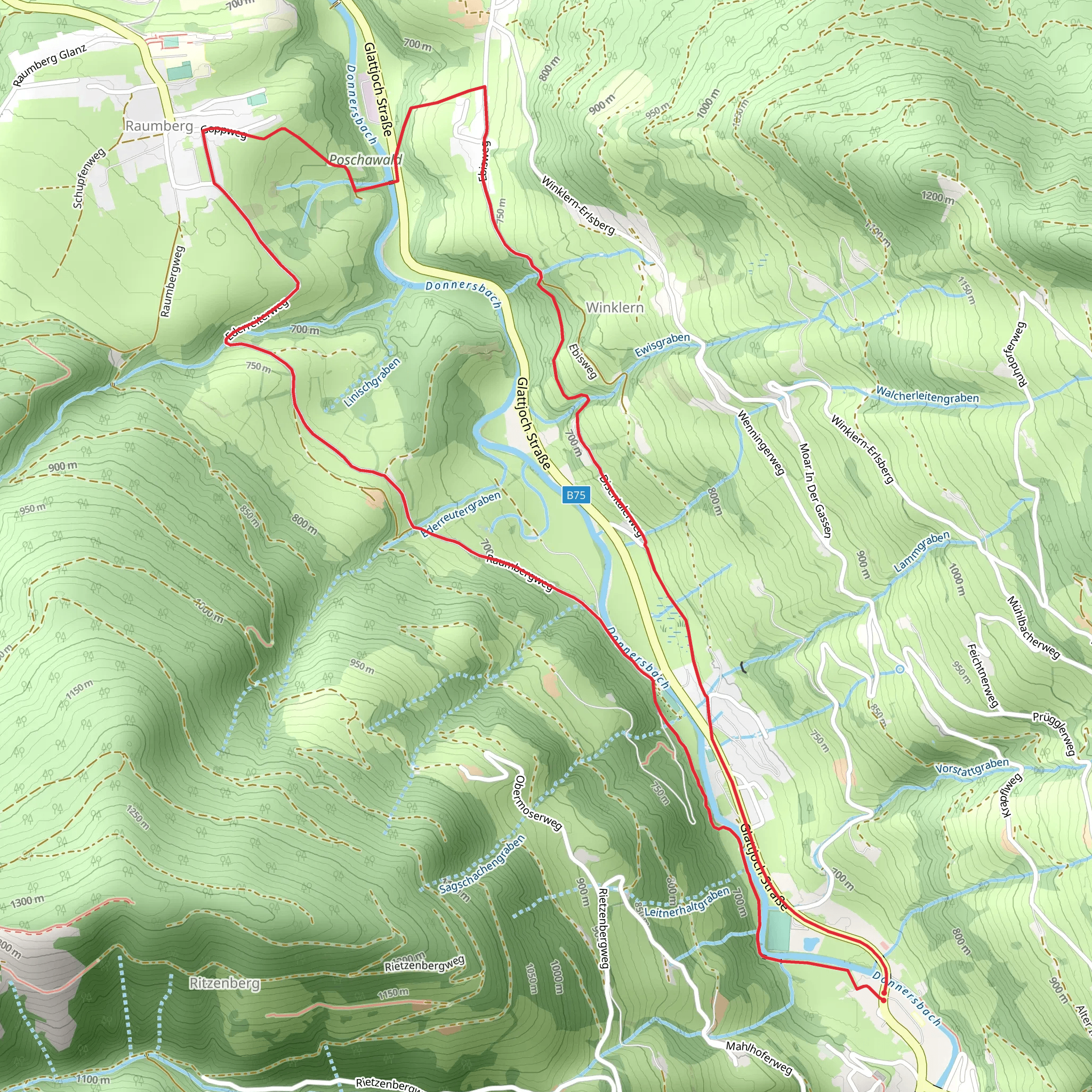 Donnersbach to Raumberg and via Winklern mobile static map