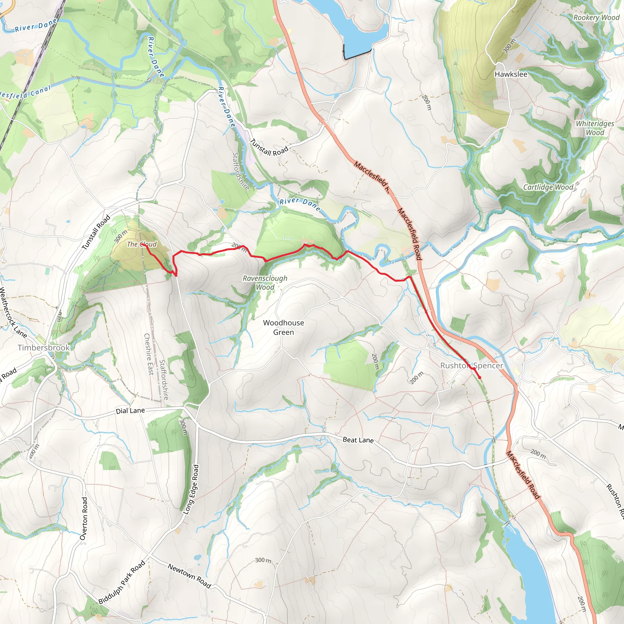 The Cloud from Rushton Spencer - Short Route mobile static map