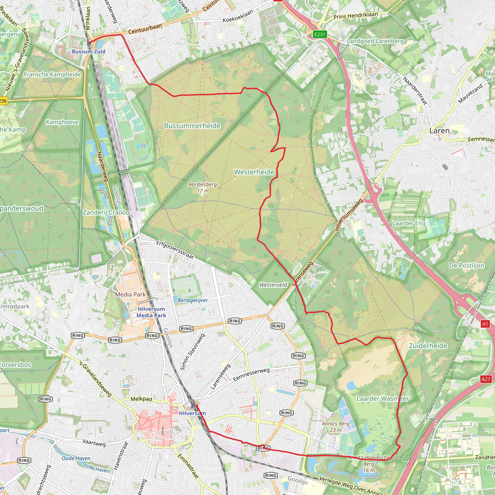 Bussum to Hilversum via Lieberger Weg mobile static map