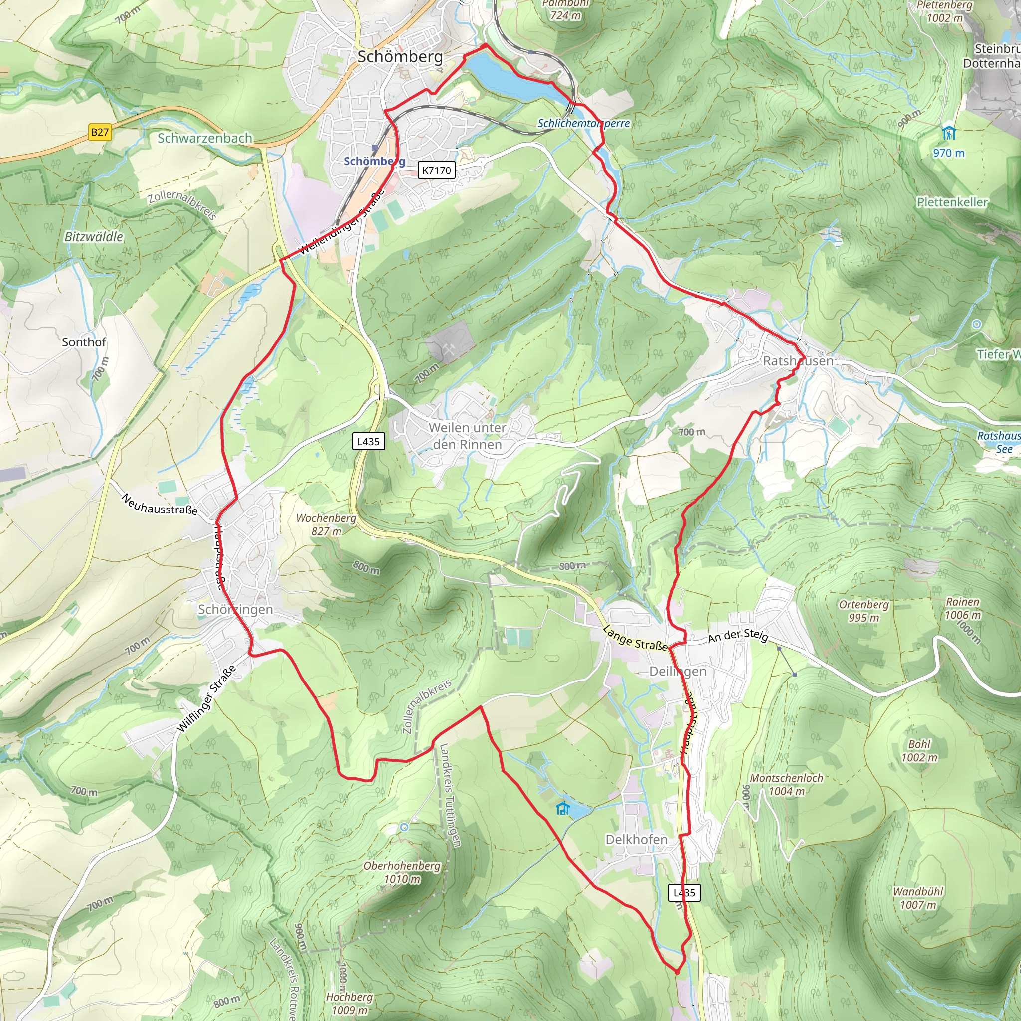 Deilingen and Schlichemtalsperre Loop mobile static map