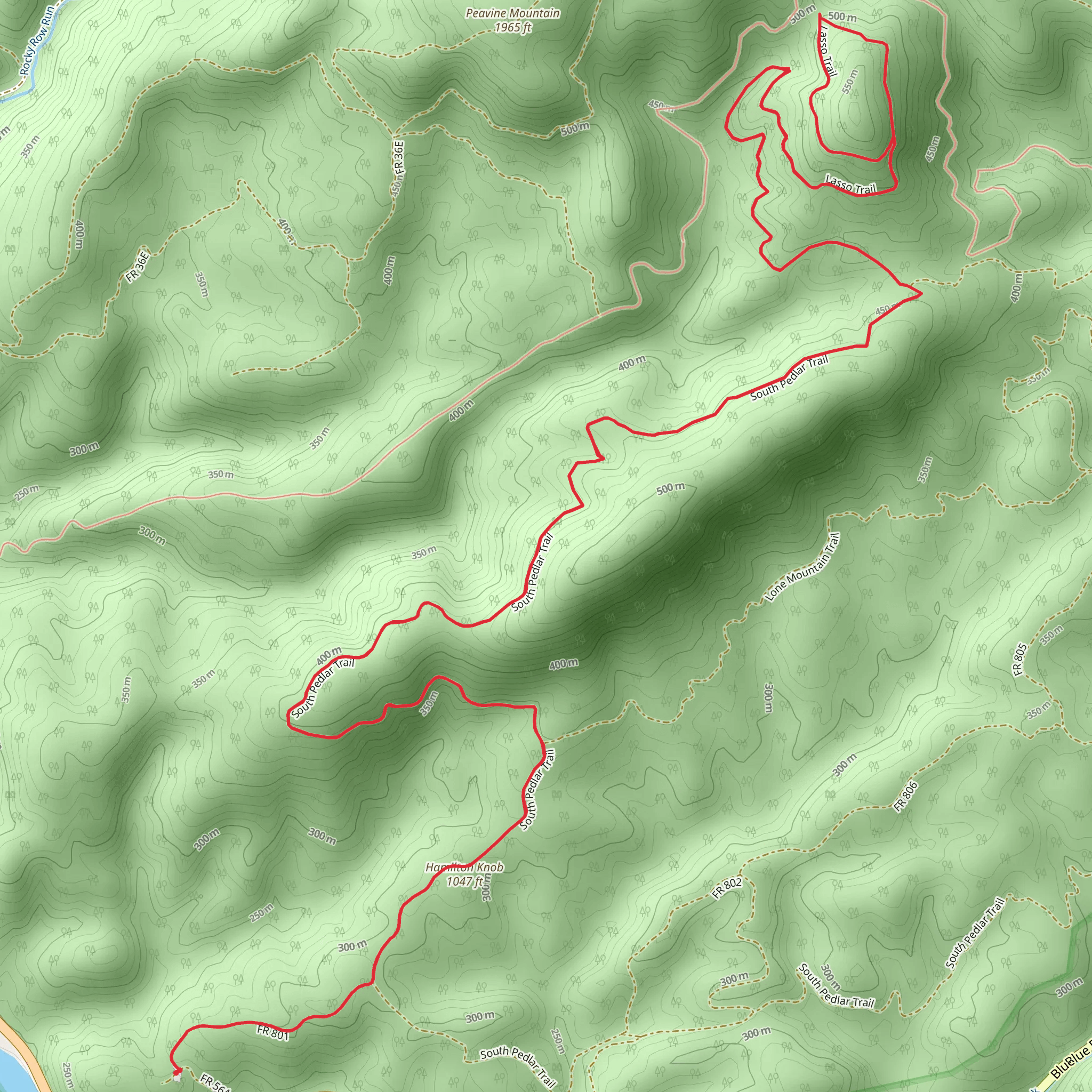 Lasso Trail via South Pedlar Trail mobile static map