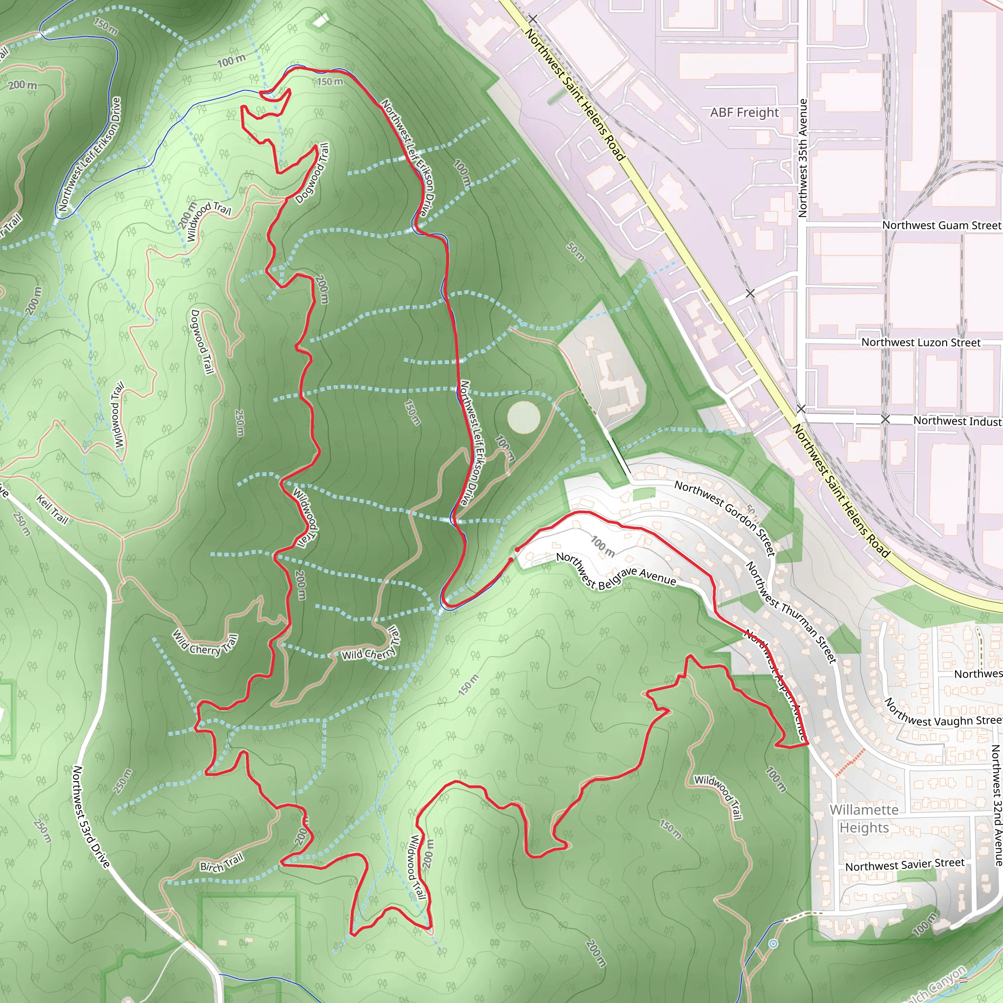 Northwest Leif Erikson Drive and Wildwood Loop Trail - Northwest Thurman Street mobile static map