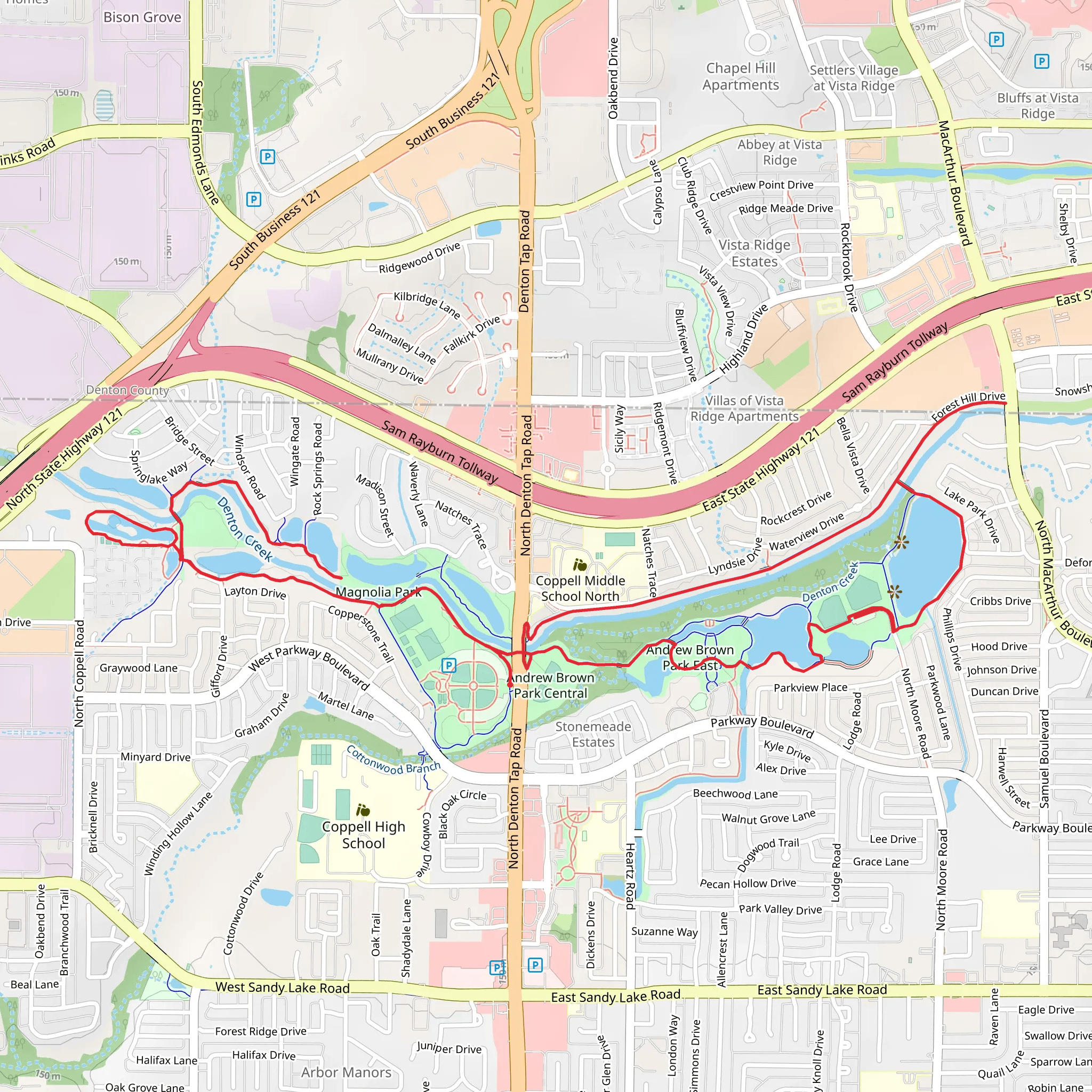 Denton Creek, Moore Road Park and Andrew Brown Park East Loop mobile static map