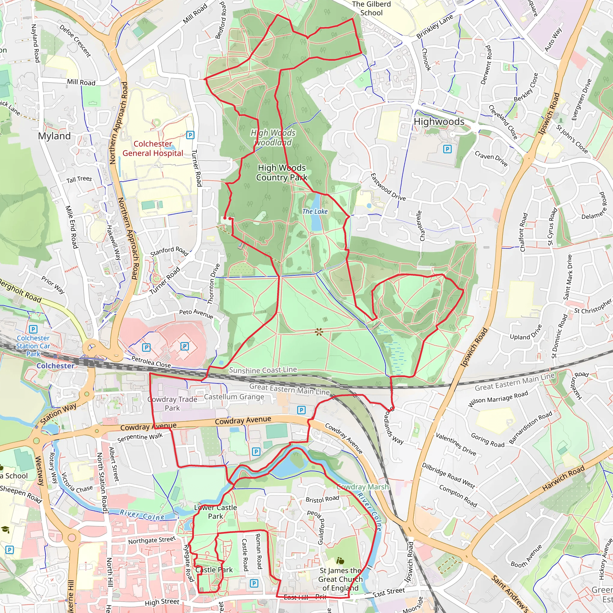 High Woods Country Park, River Colne and Lower Castle Park mobile static map