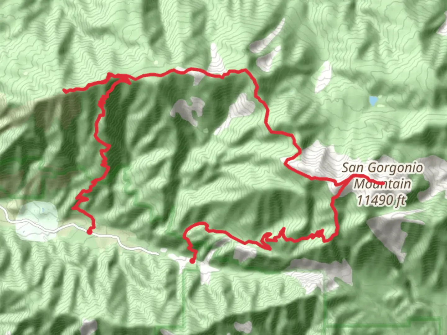An image depicting the trail Momyer Creek, San Bernardino Peak, San Gorgonio Mountain and Vivian Creek Trail and its surrounding area.