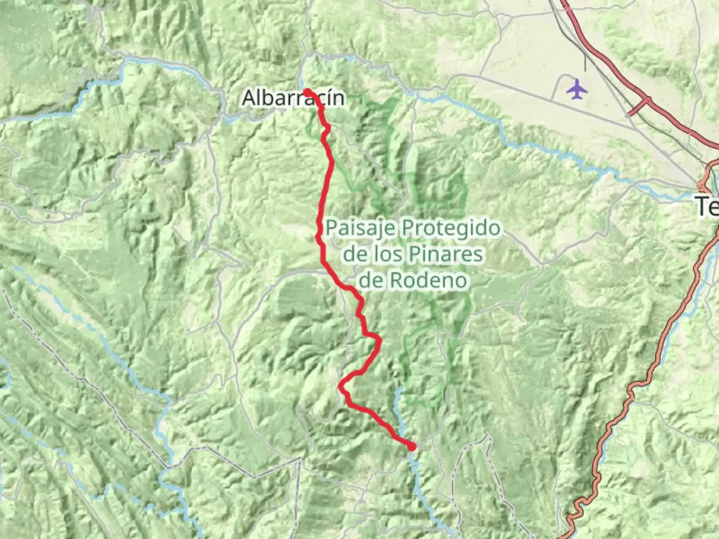 An image depicting the trail Albarracin - Tormon PR TE 005a and its surrounding area.