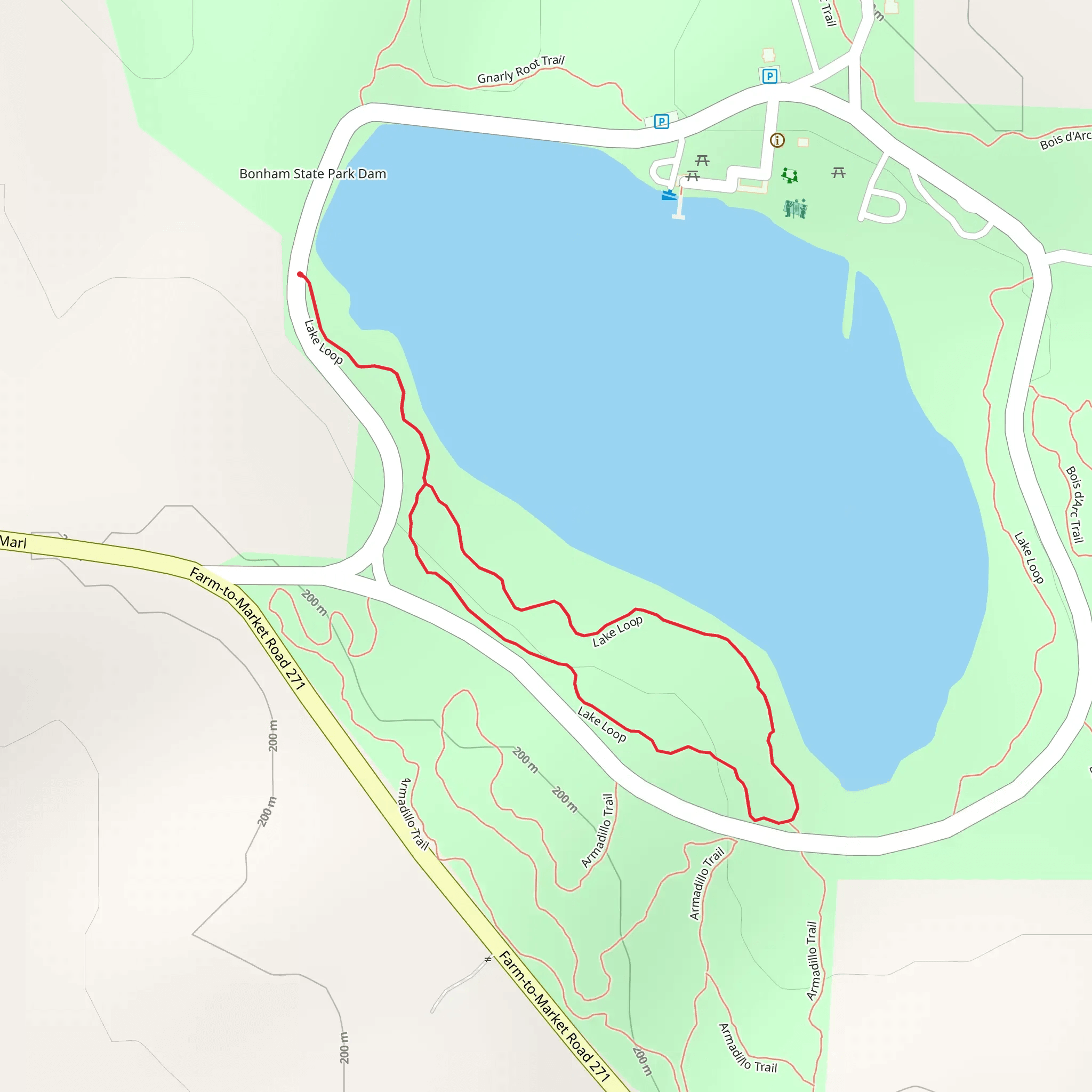 Bonham State Park Lake West Loop mobile static map