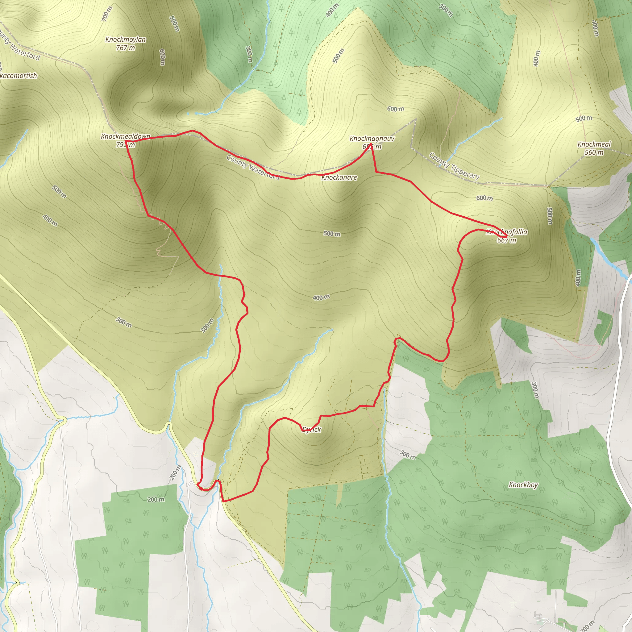 Knocknafallia, Knocknagnauv and Knockmealdown Loop from Waterford mobile static map