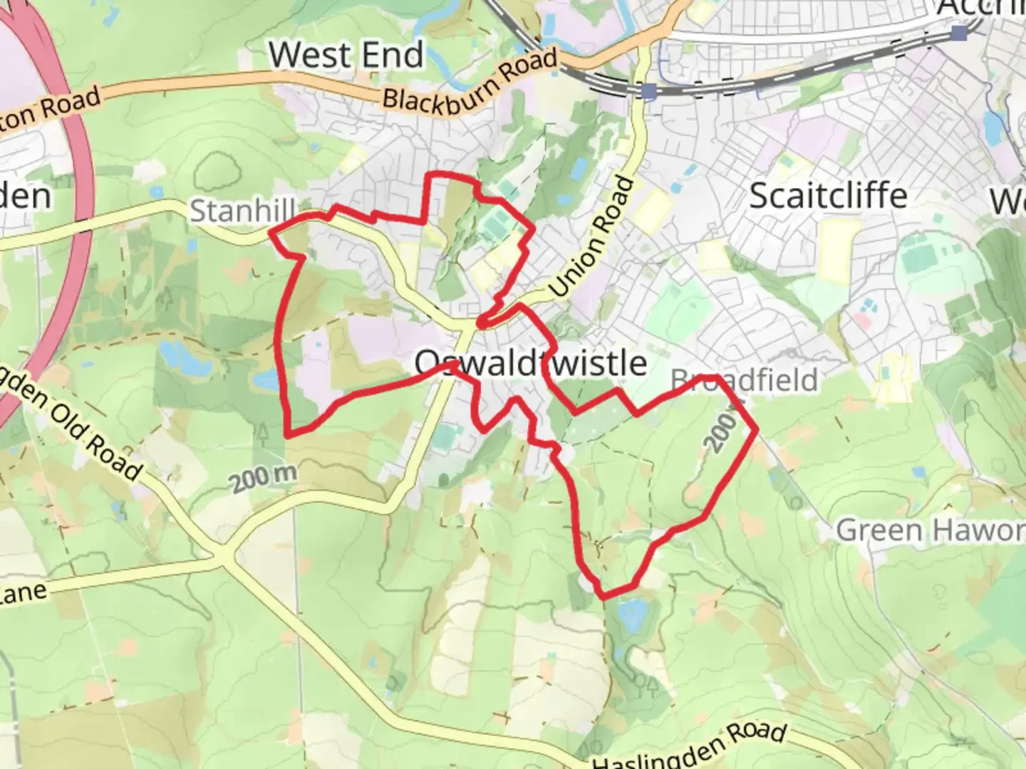 An image depicting the trail Oswaldtwistle Loop and its surrounding area.