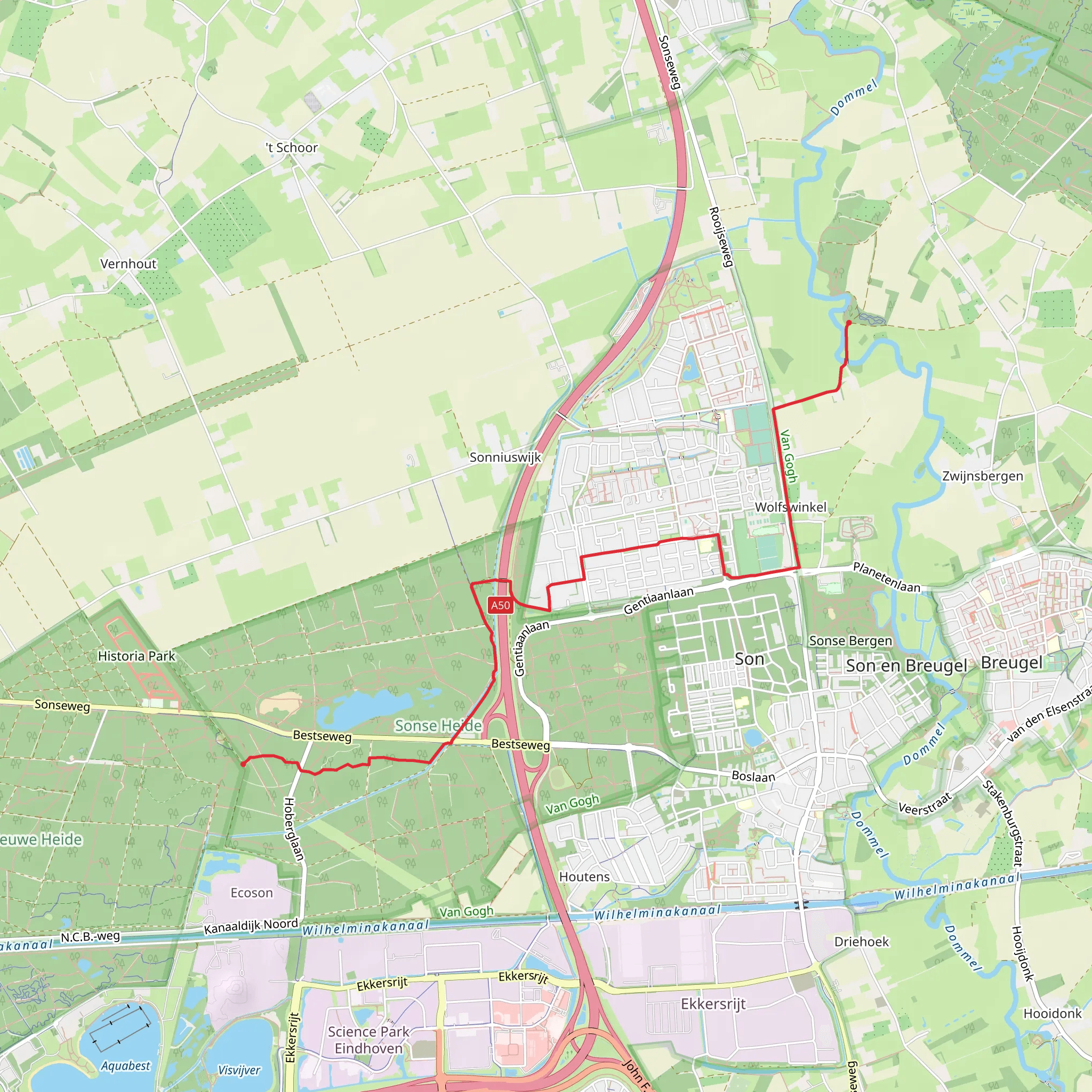 Hoberg to Son en Breugel via Oud Meer mobile static map