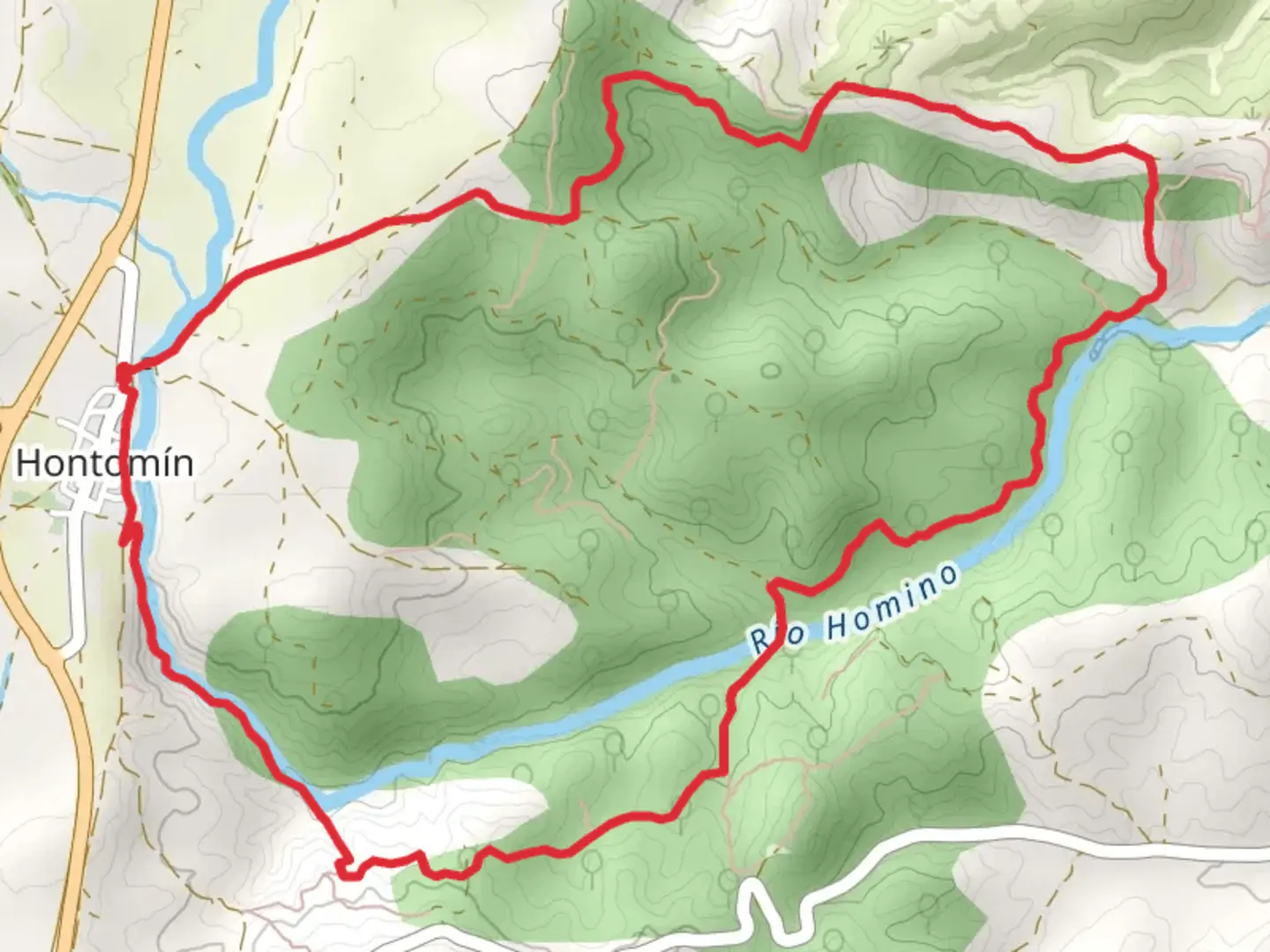 An image depicting the trail Homino River Canyon PR BU 219 and its surrounding area.