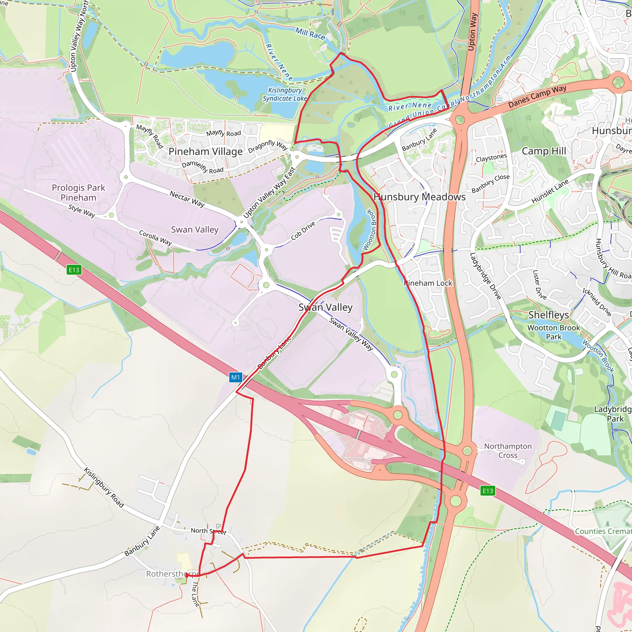Kislingbury Syndicate Lake and Grand Union Canal Northampton Arm mobile static map