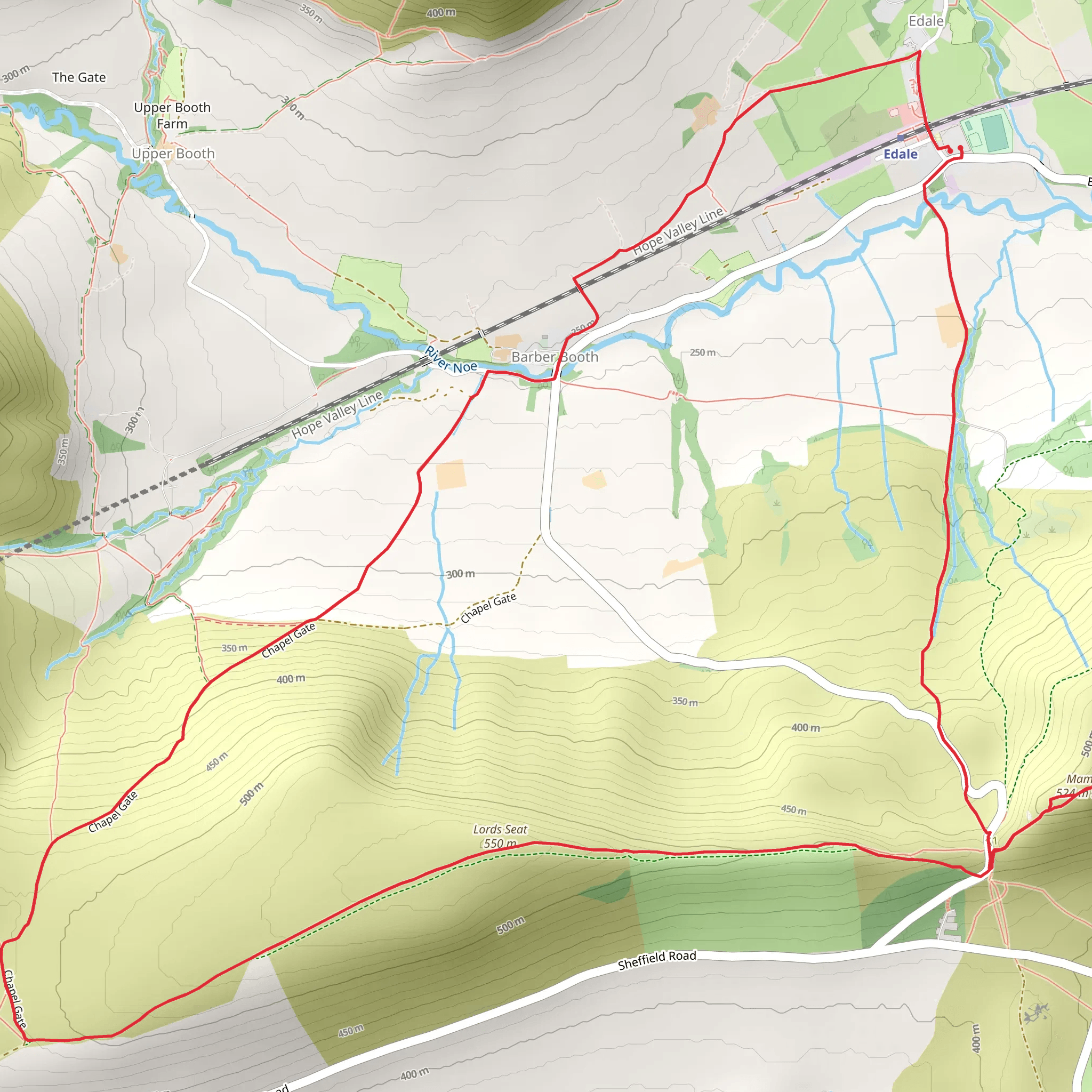 Mam Tor, Rushup Edge and Lord's Seat Loop from Edale mobile static map