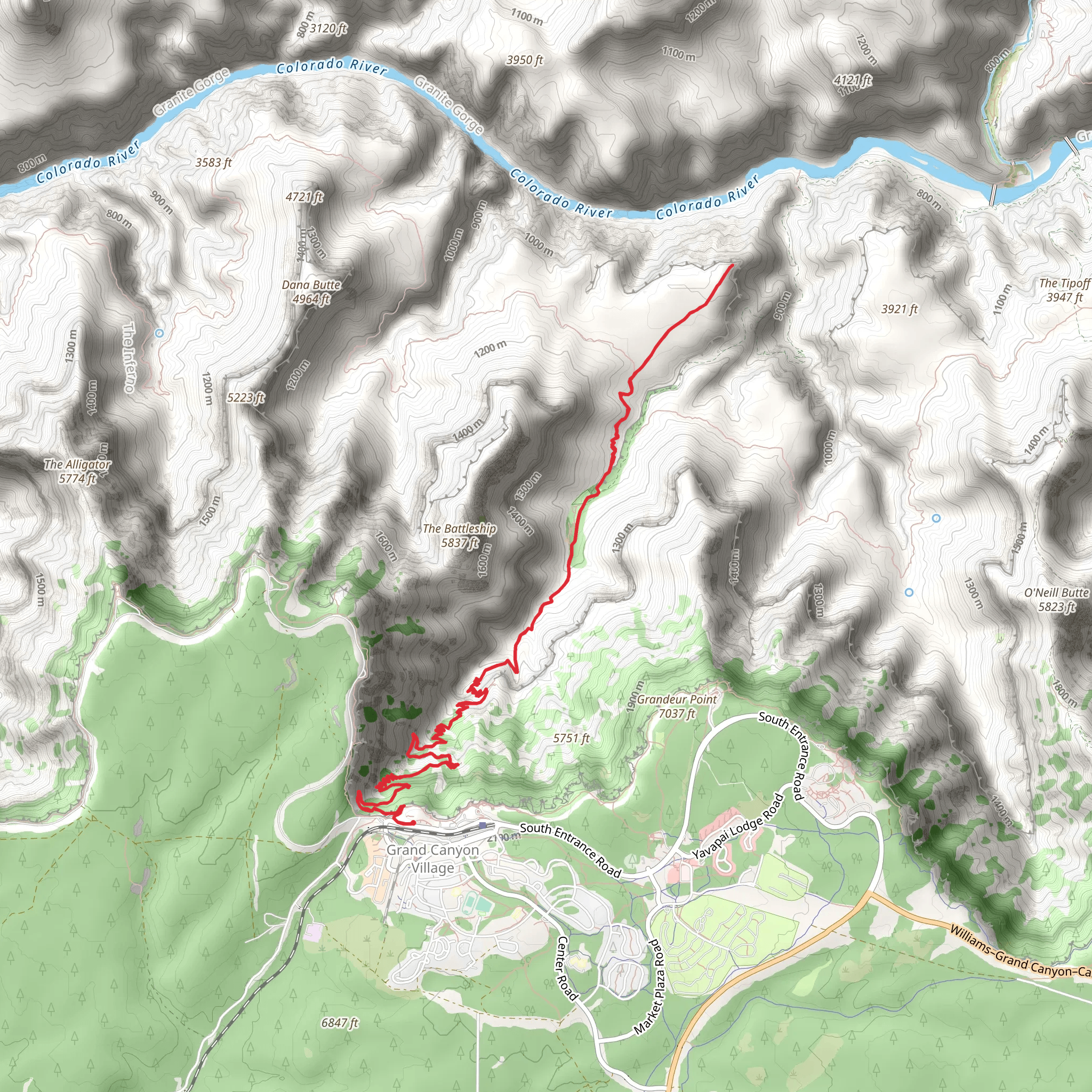 Plateau Point Trail via Bright Angel Trail mobile static map
