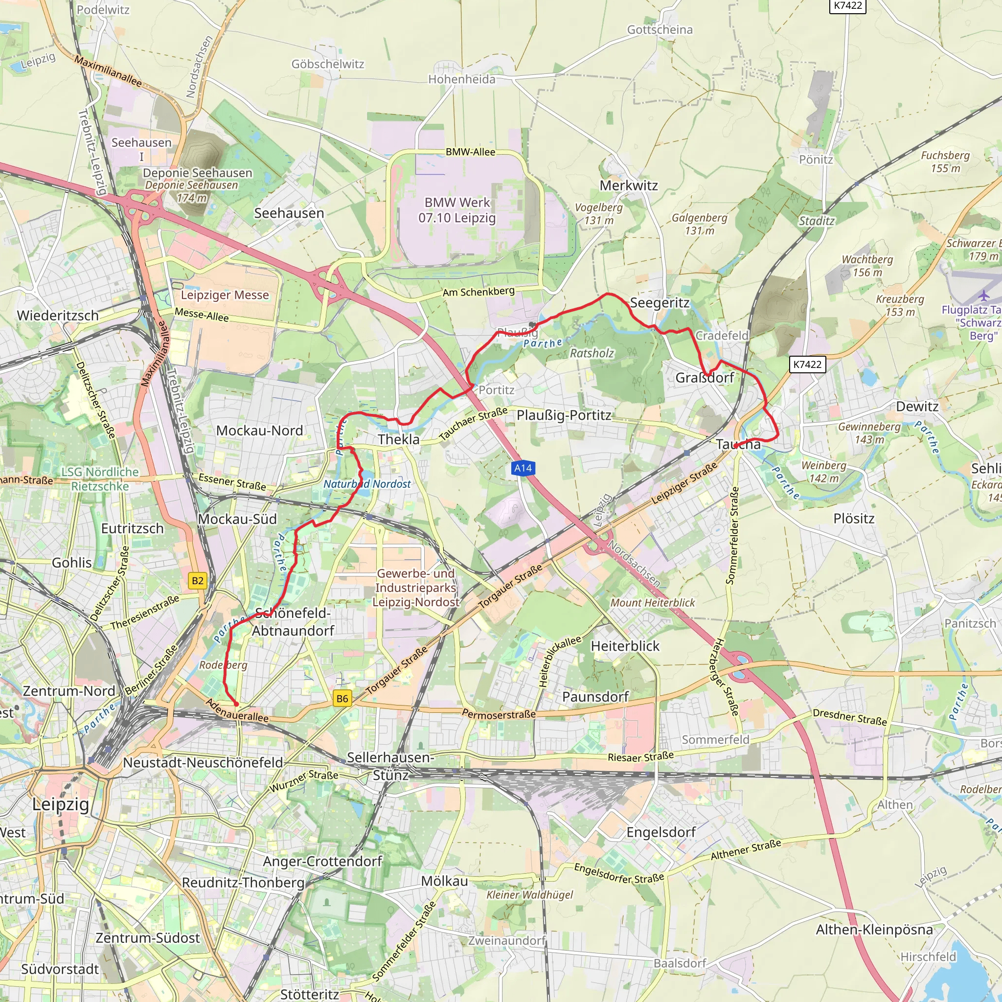 Mariannenpark to Taucha Walk via Naturbad Nordost mobile static map