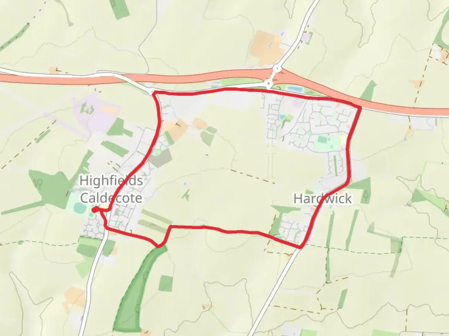 An image depicting the trail Highfields Caldecote and Hardwick Loop and its surrounding area.
