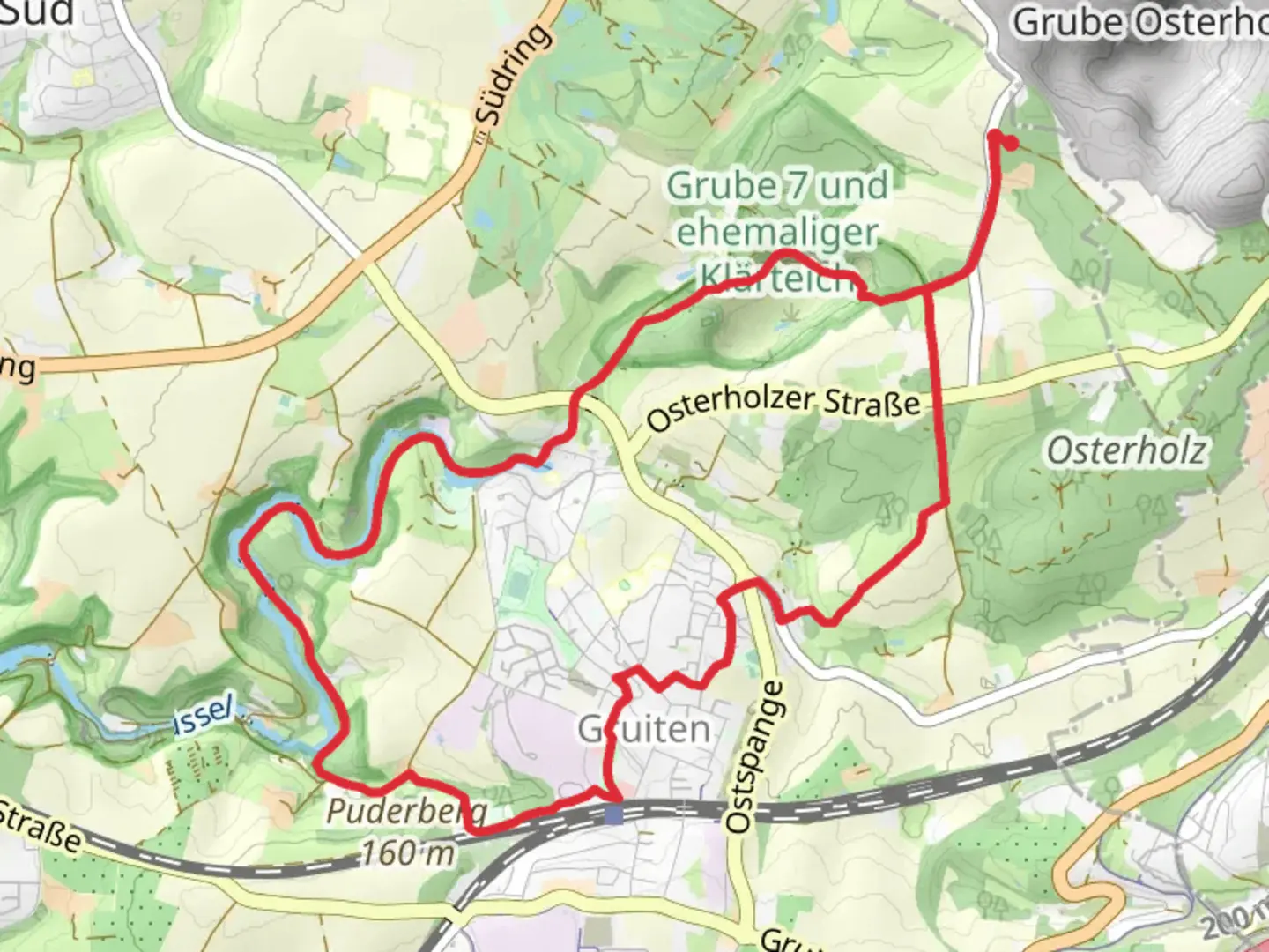 An image depicting the trail Stipps Teich via Bergischer Weg and Osterholz Rundweg A1 and its surrounding area.