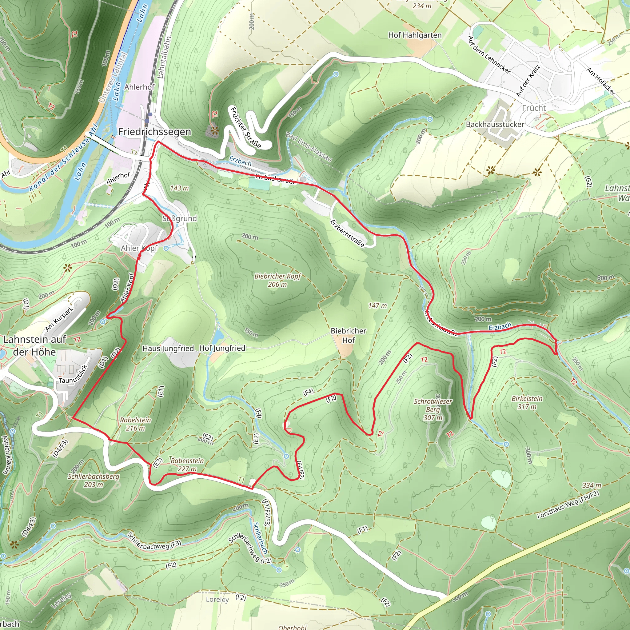 Lahnsteiner Wald, Rabenstein and Bungert Loop mobile static map