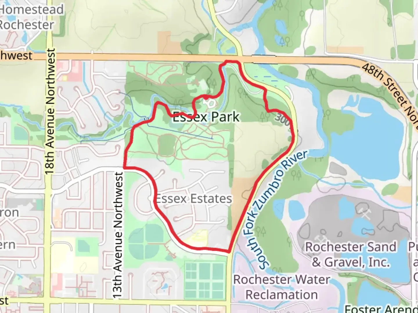 An image depicting the trail Essex Park Loop and its surrounding area.