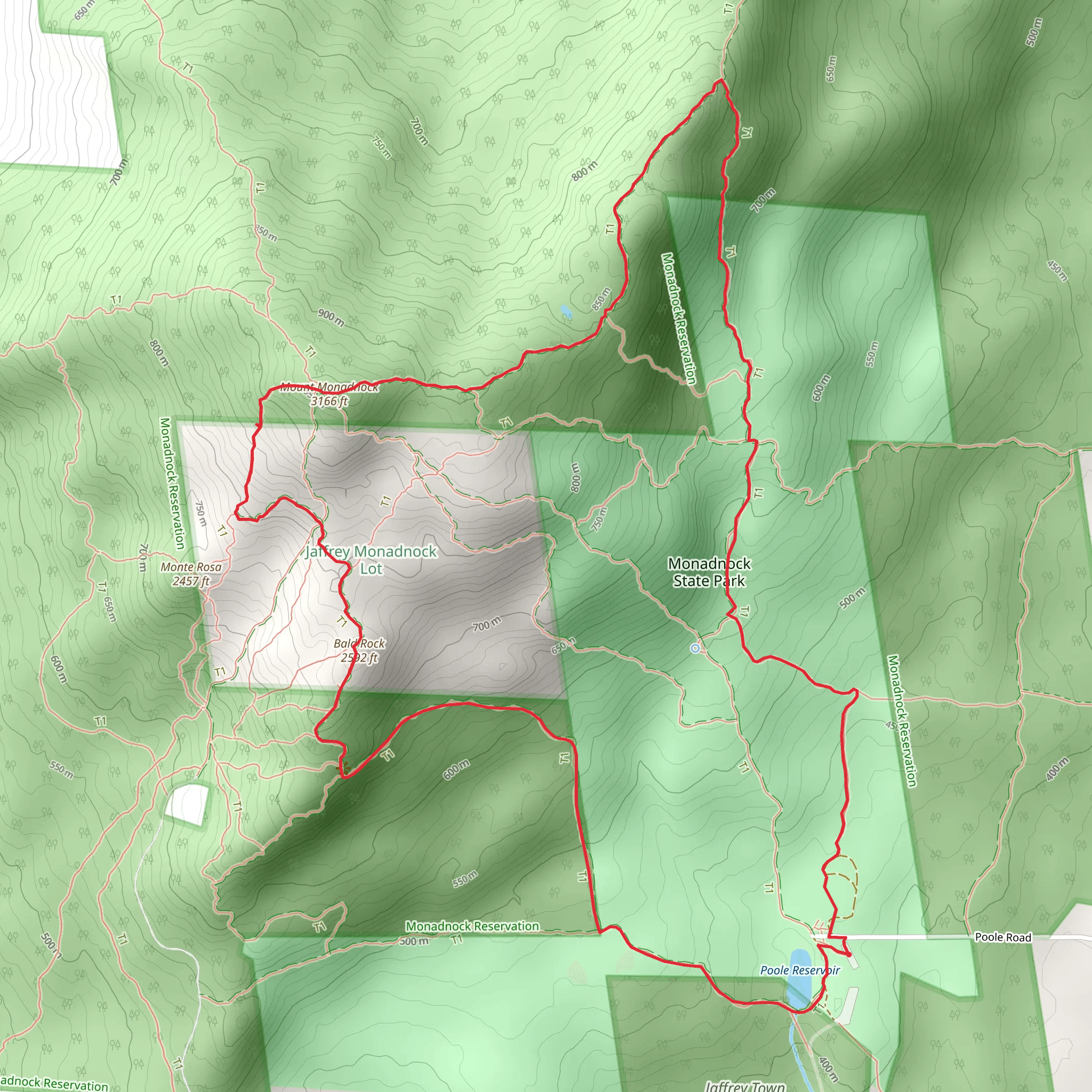 Mount Monadnock, Pumpelly Trail and Cascade Link Loop Trail mobile static map