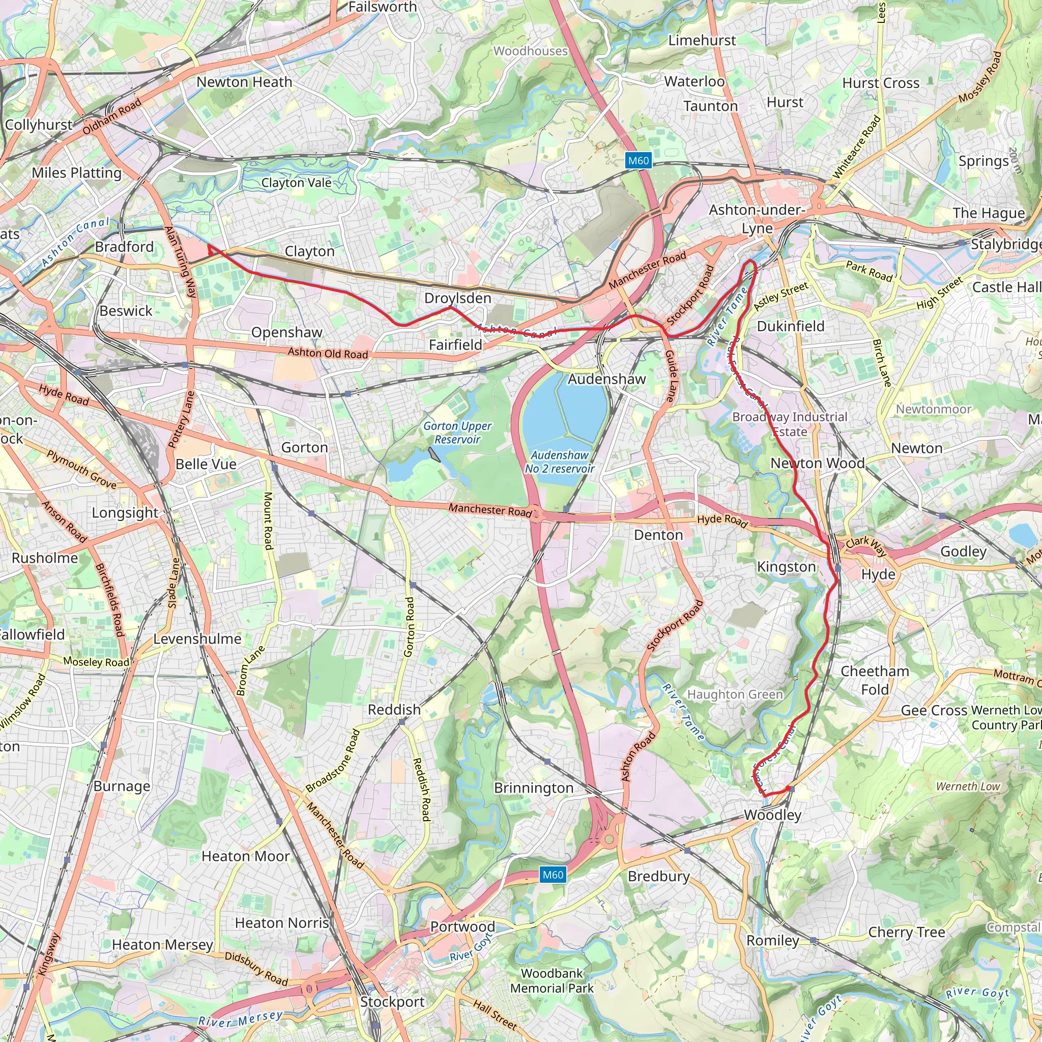 Etihad Stadium to Woodley Walk mobile static map
