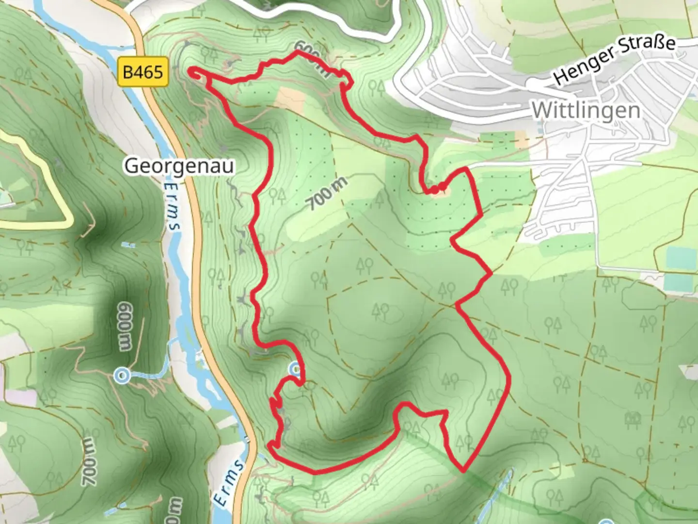An image depicting the trail Schillerhoehe and Hockenloch Loop via Hohenwittlingensteig and its surrounding area.