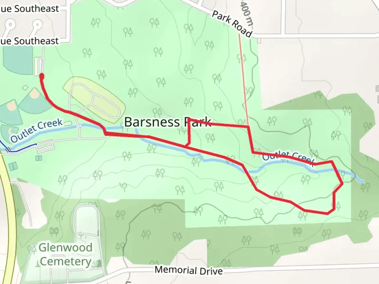 An image depicting the trail Barsness Park Campground Loop and its surrounding area.