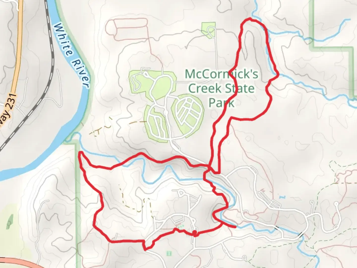 An image depicting the trail Loop along White River and its surrounding area.