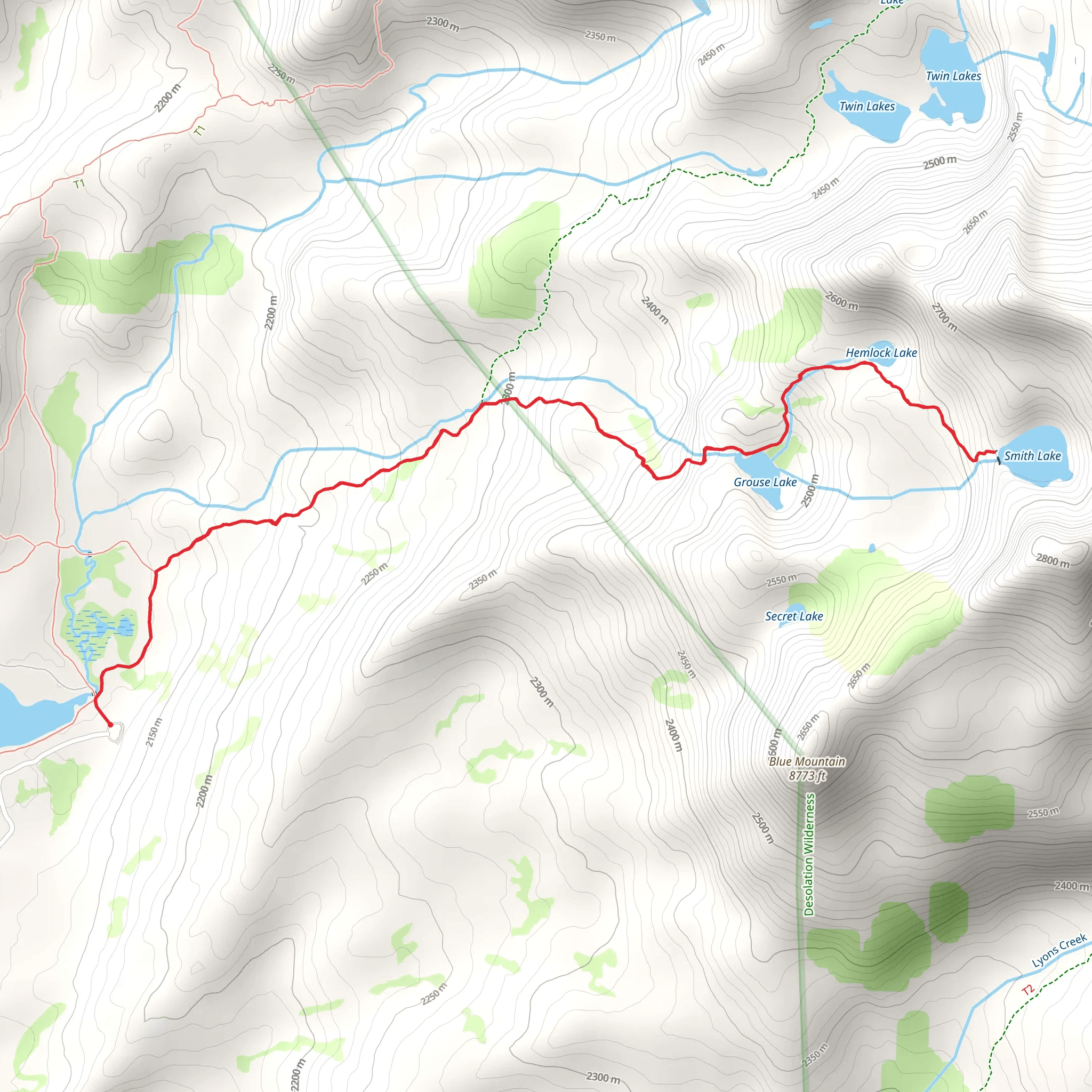 Grouse, Hemlock and Smith Lake from Wrights Lake mobile static map
