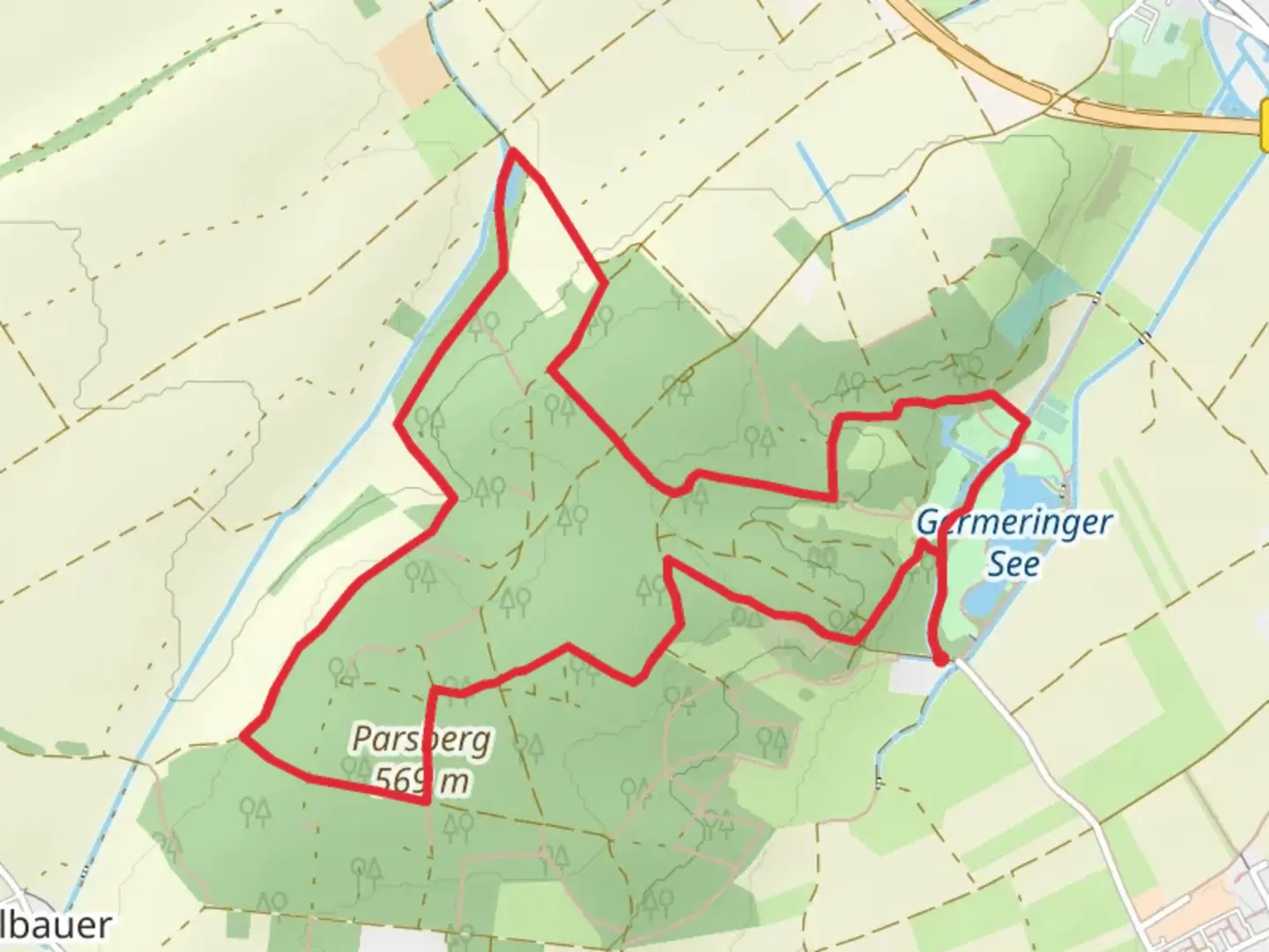 An image depicting the trail Biotop and Parsberg Loop and its surrounding area.