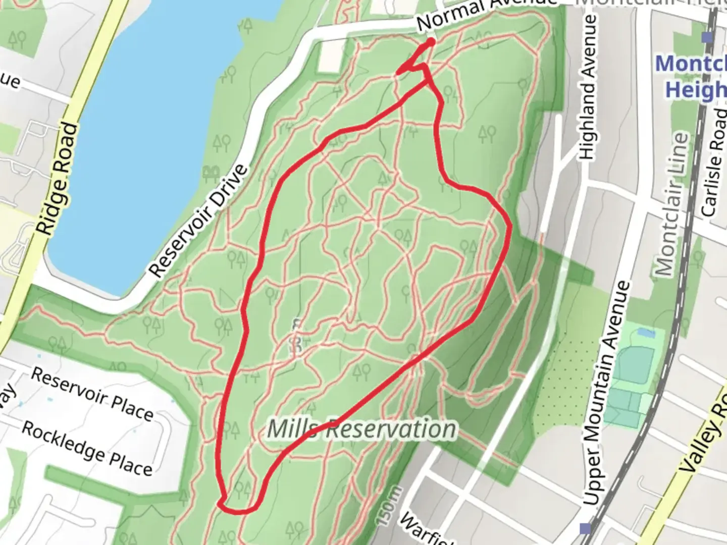 An image depicting the trail Mills Reservation Loop and its surrounding area.