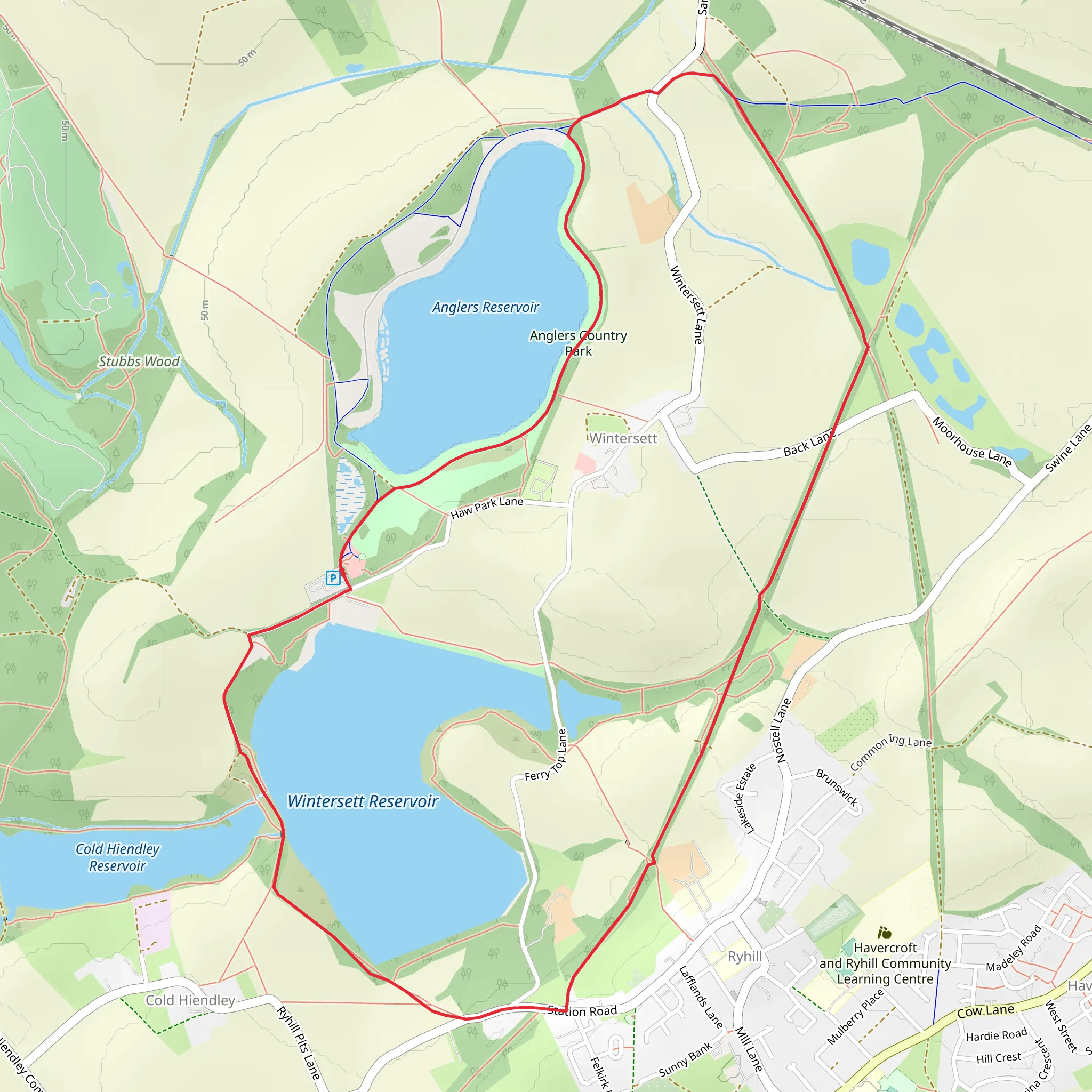 Wintersett Reservoir via Lakeside Walk mobile static map