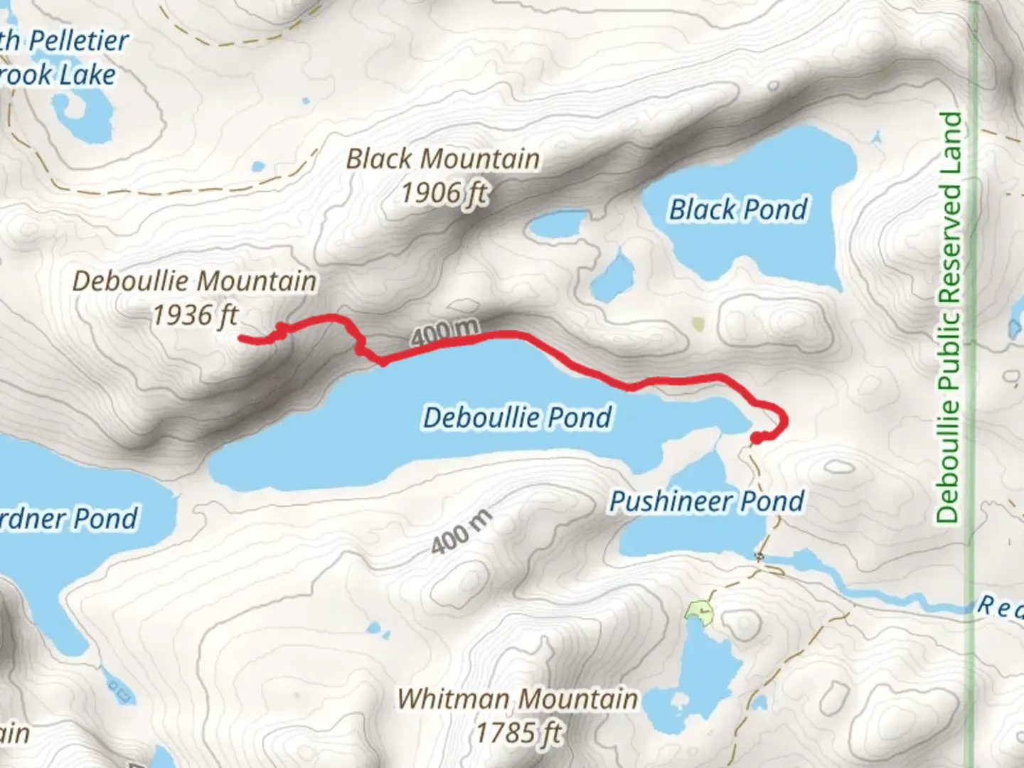 An image depicting the trail Deboullie Pond and Mountain and its surrounding area.