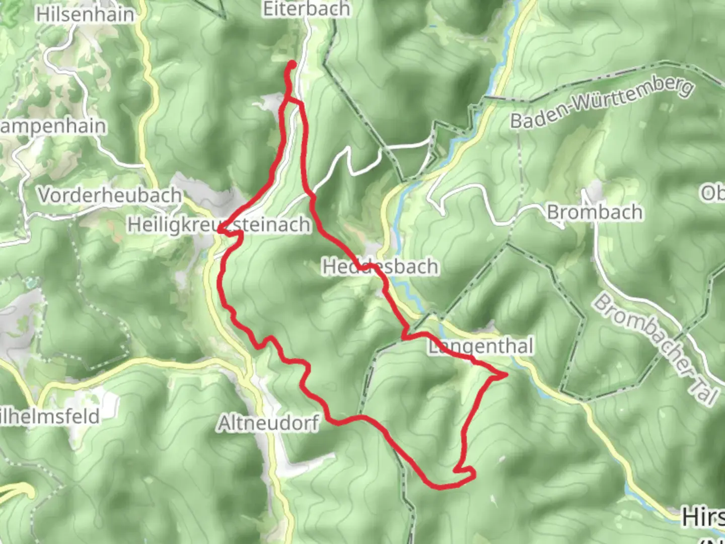 An image depicting the trail Heddesbach and Heiligkreuzsteinach Loop and its surrounding area.