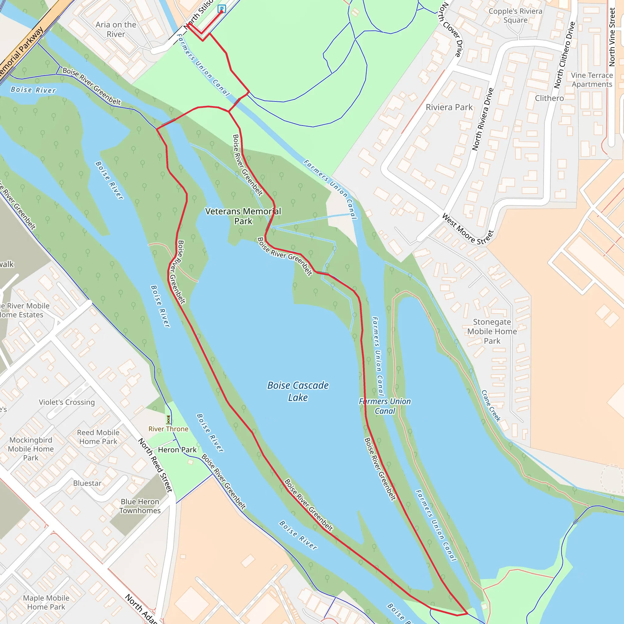 Boise Cascade Lake and Boise River Greenbelt Loop mobile static map