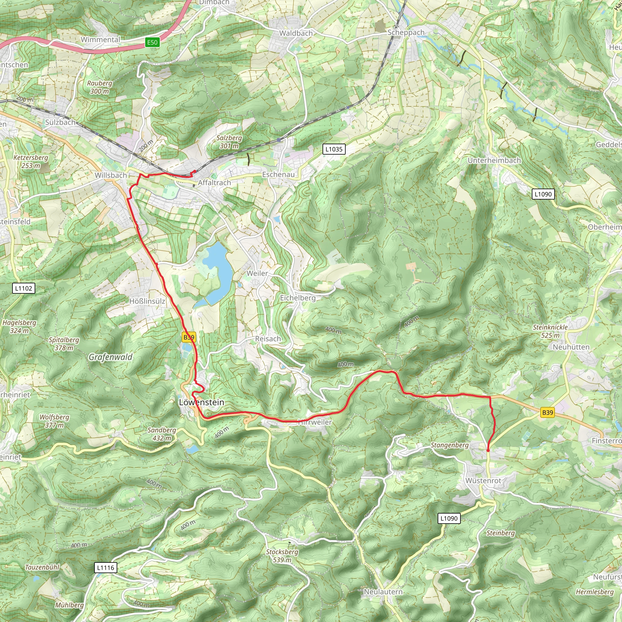 Affaltrach to Wustenrot Walk mobile static map