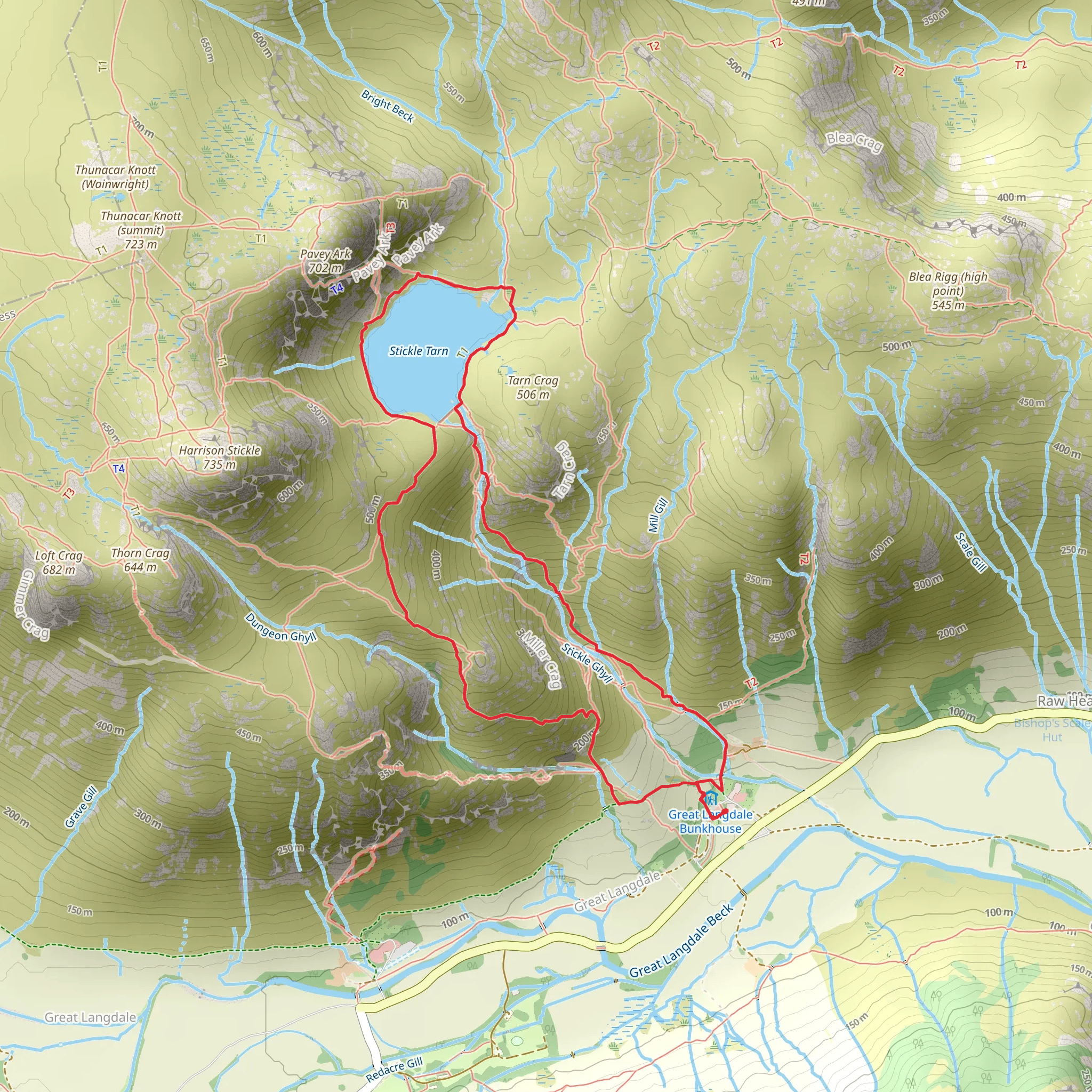 Dungeon Ghyll Force Viewpoint and Stickle Tarn mobile static map