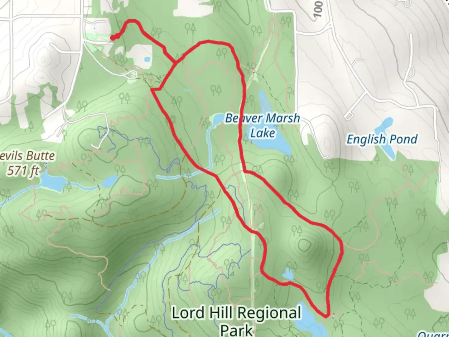 An image depicting the trail Pipeline Trail and Temple Pond Loop and its surrounding area.