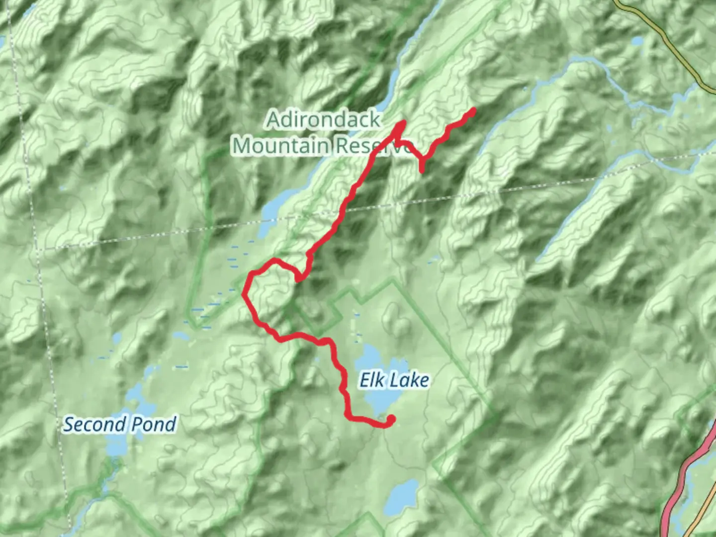 An image depicting the trail Dial Mountain, Nippletop and Mount Colvin Trail via Elk Lake- Marcy Trail and its surrounding area.