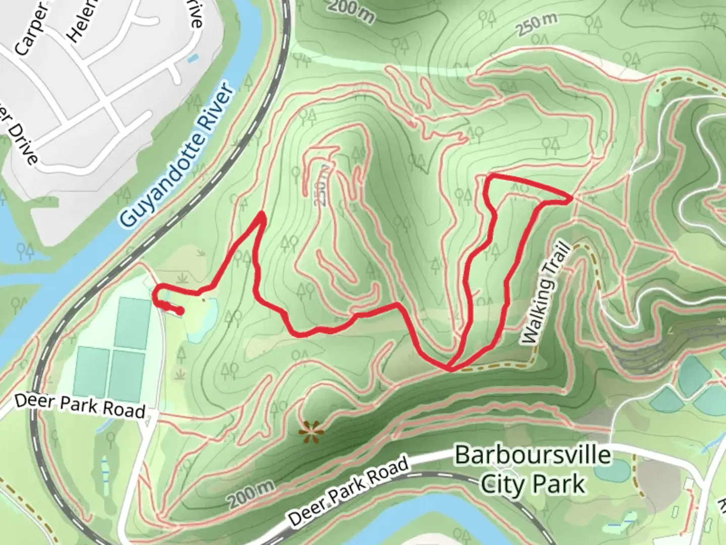 An image depicting the trail Gun Range Trail, Radio Tower Trail and Powerline Ridge Loop and its surrounding area.
