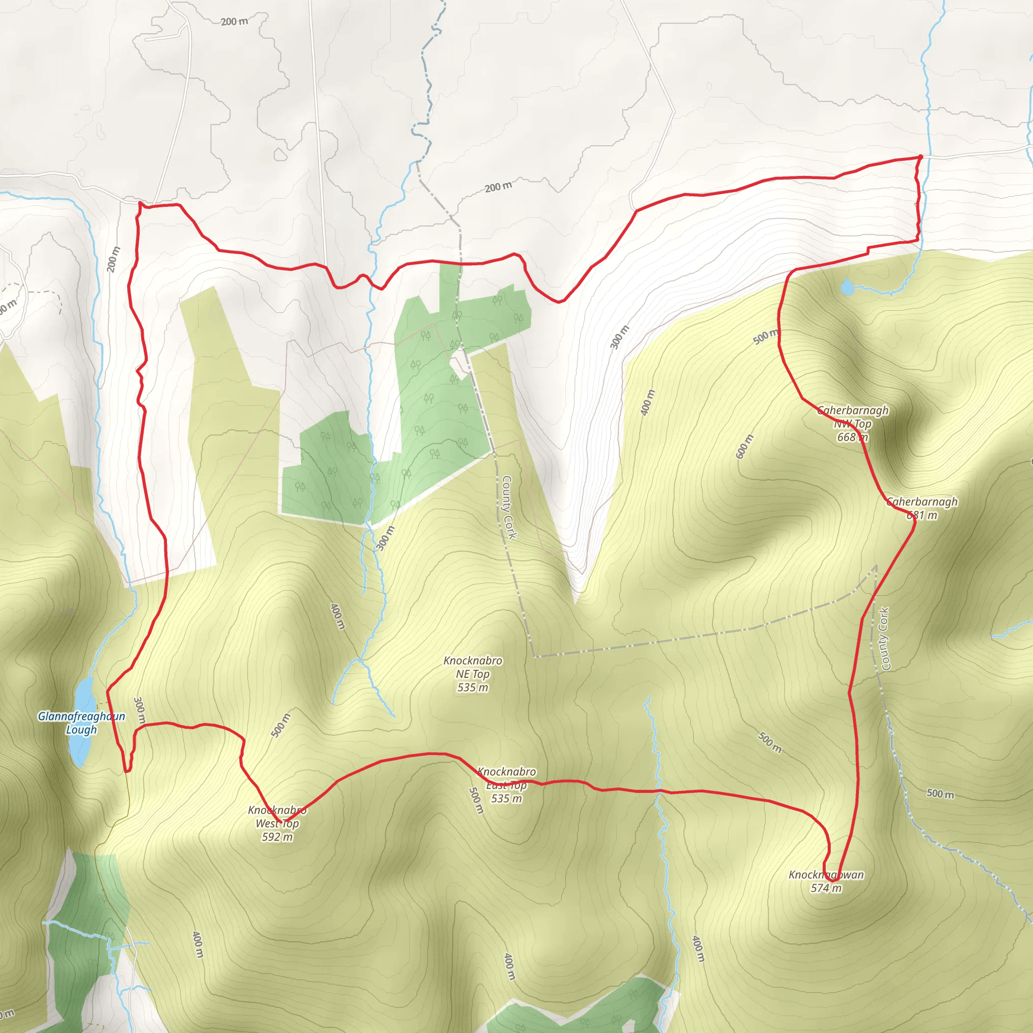 Caherbarnagh to Knocknabro Mountain Loop mobile static map