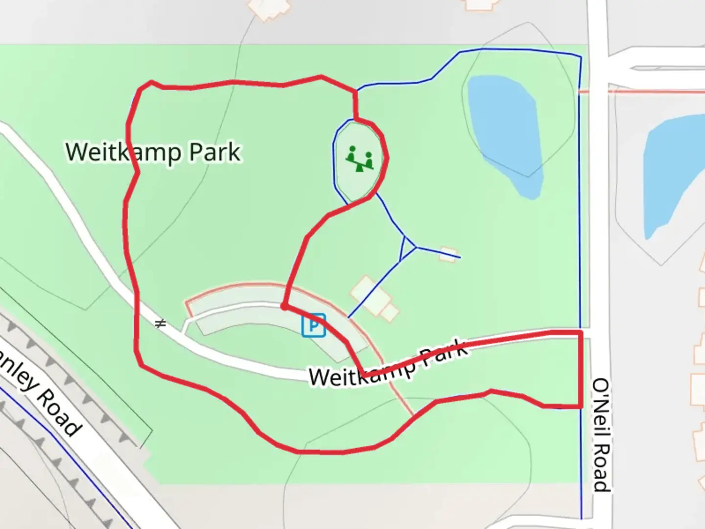 An image depicting the trail Weitkamp Park Loop and its surrounding area.