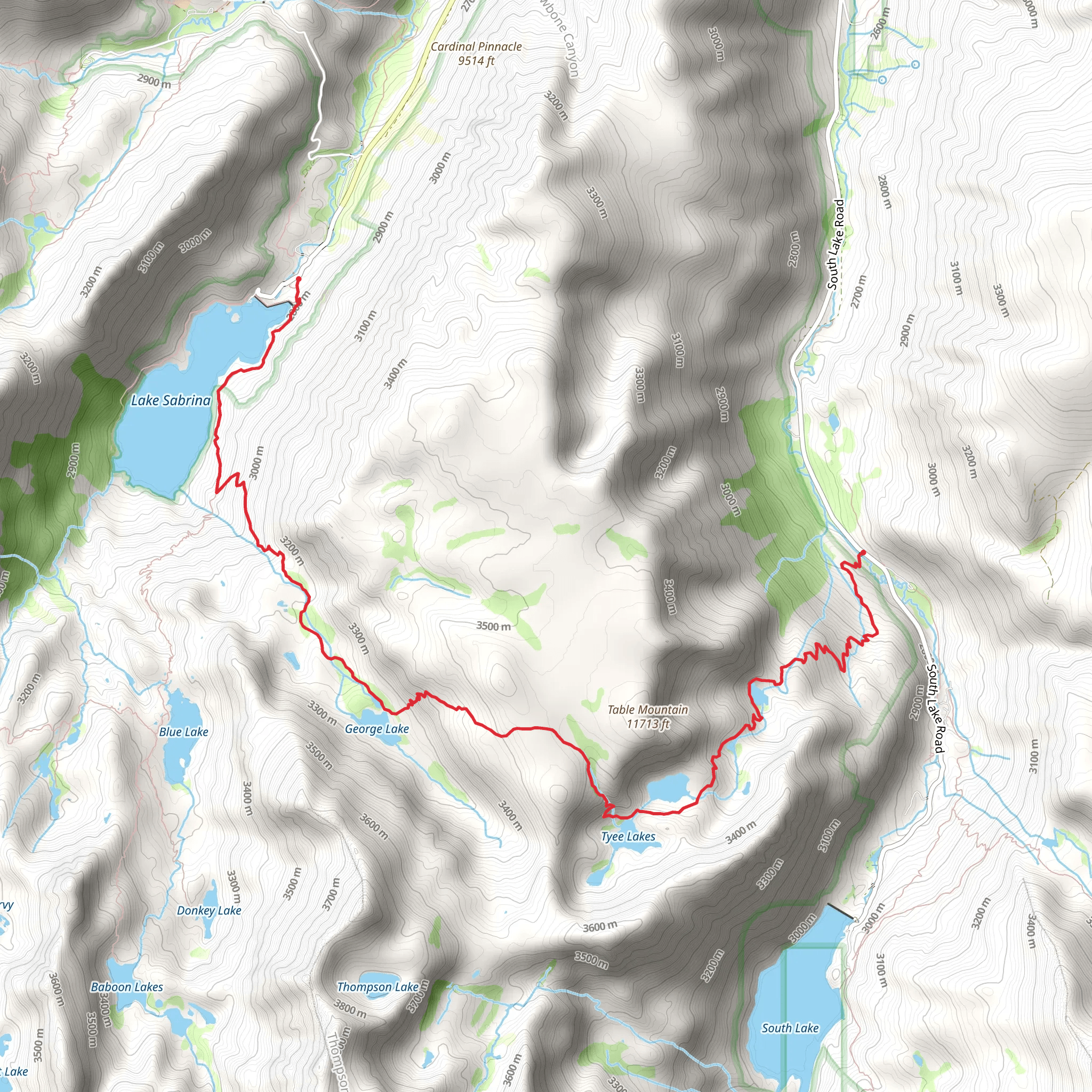 Tyee Lakes to Lake Sabrina Trail mobile static map