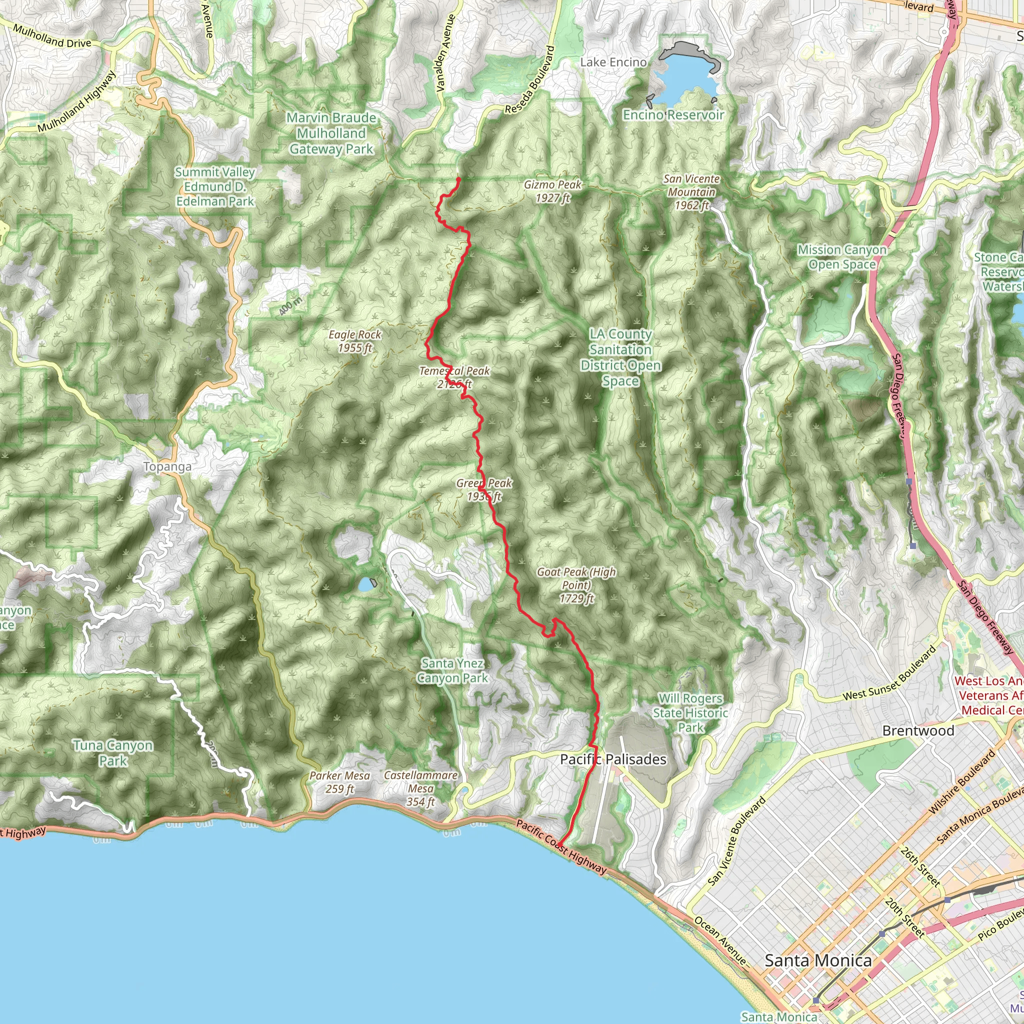 Temescal Ridge Trail Out and Back mobile static map
