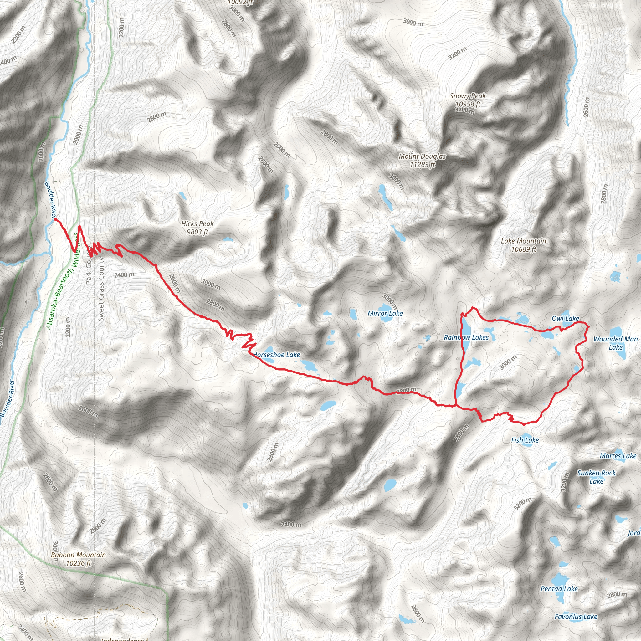 Rainbow Lakes and Pipit Lake Loop via Upside down Creek Trail mobile static map