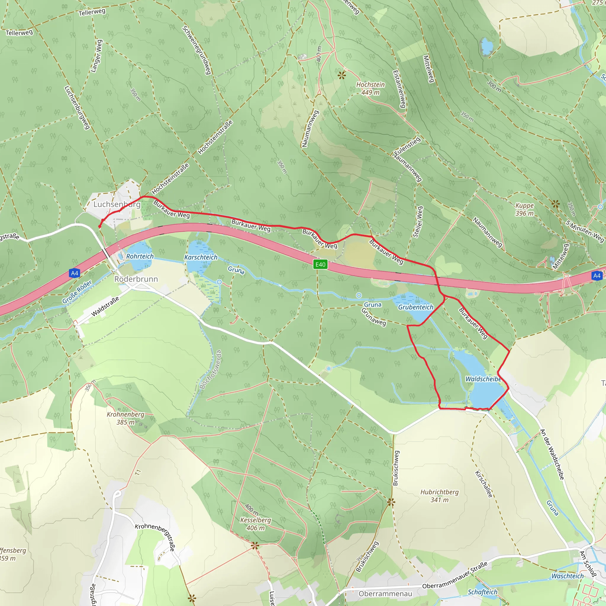 Grubenteich and Waldscheibe via Oberlausitzer Ringewg mobile static map