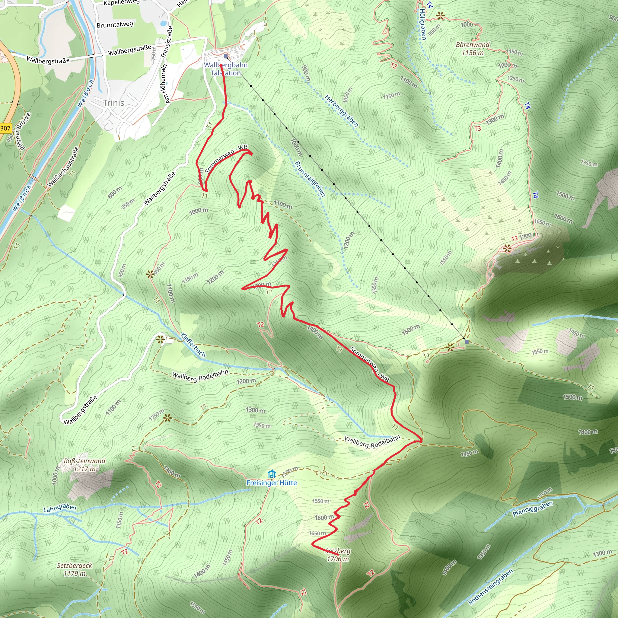 Setzberg Peak Walk via Wanderweg 618 Wallberg mobile static map